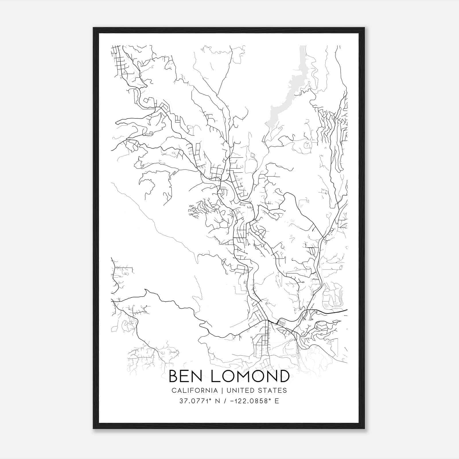 Ben Lomond California Map Poster, Modern Home Decor Wall Art Print