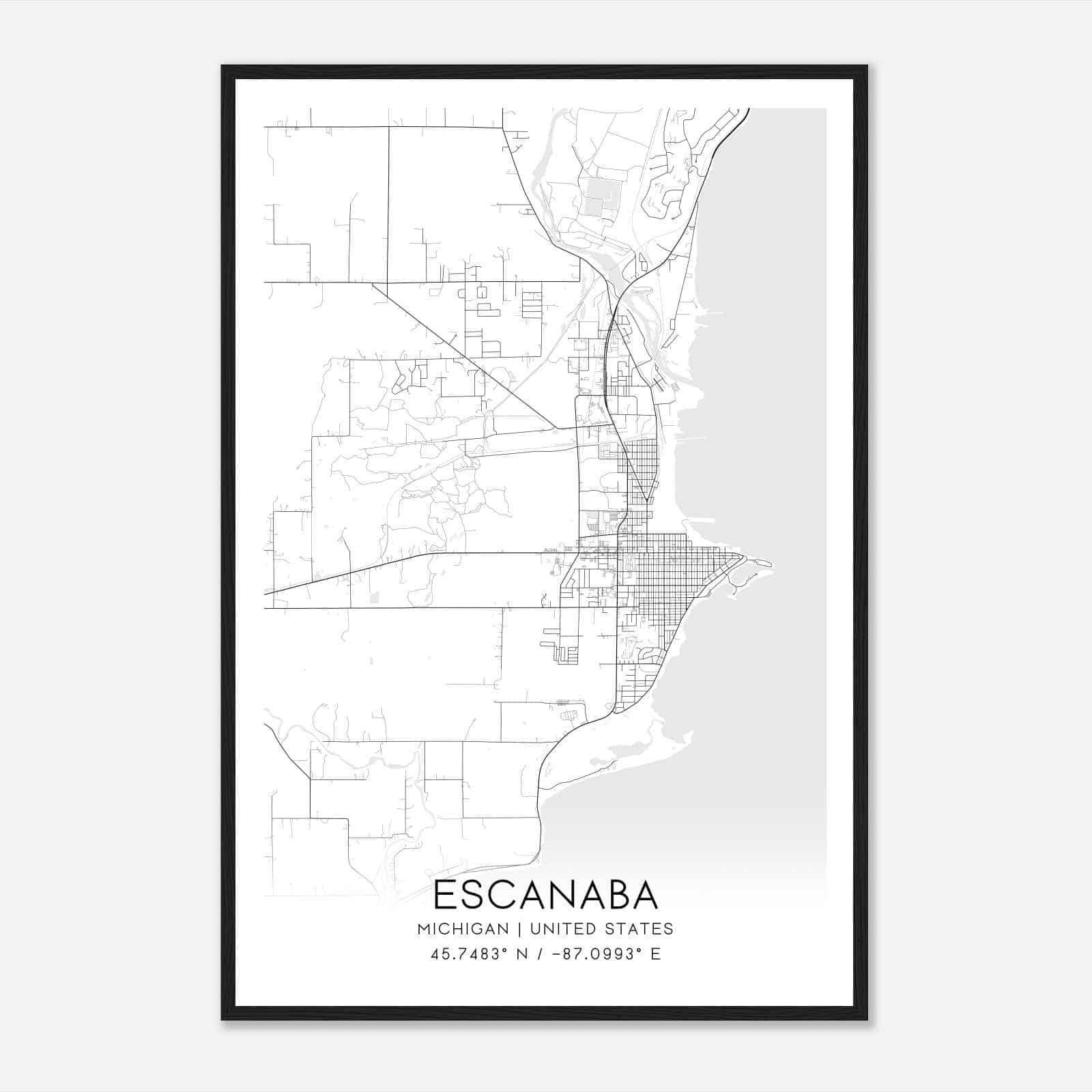 Escanaba Michigan Map Poster, Modern Home Decor Wall Art Print