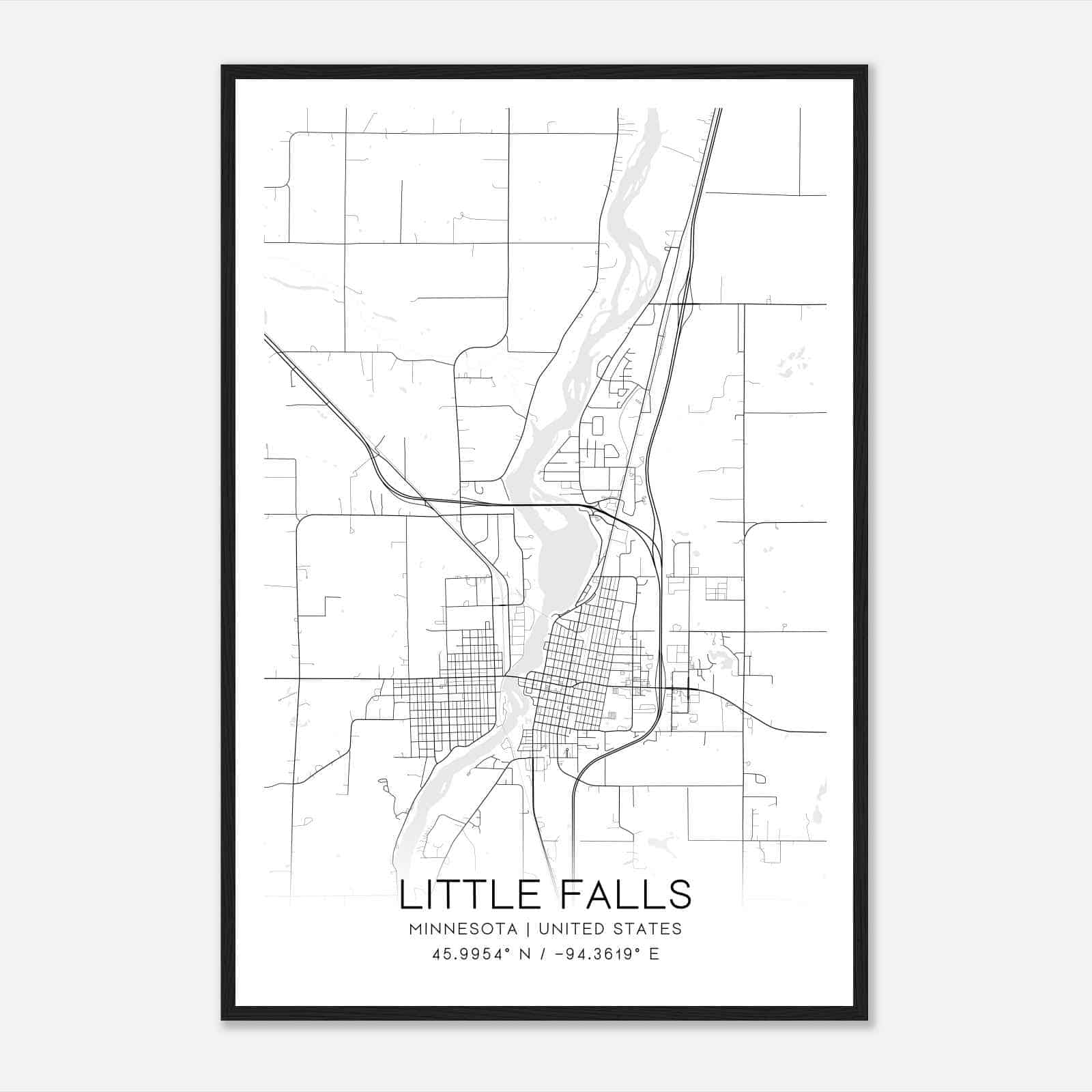 Little Falls Minnesota Map Poster, Modern Home Decor Wall Art Print