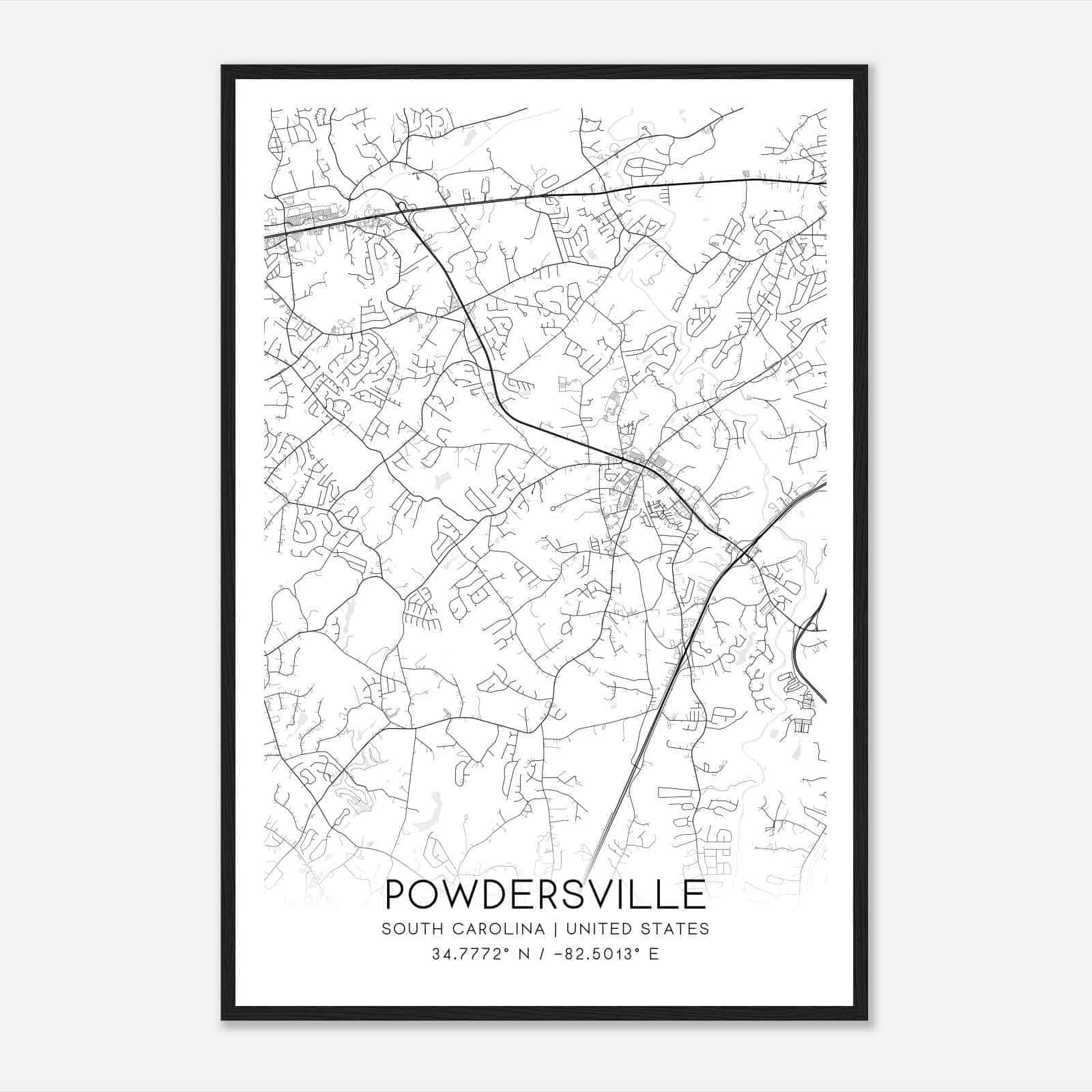 Powdersville South Carolina Map Poster, Modern Home Decor Wall Art Print