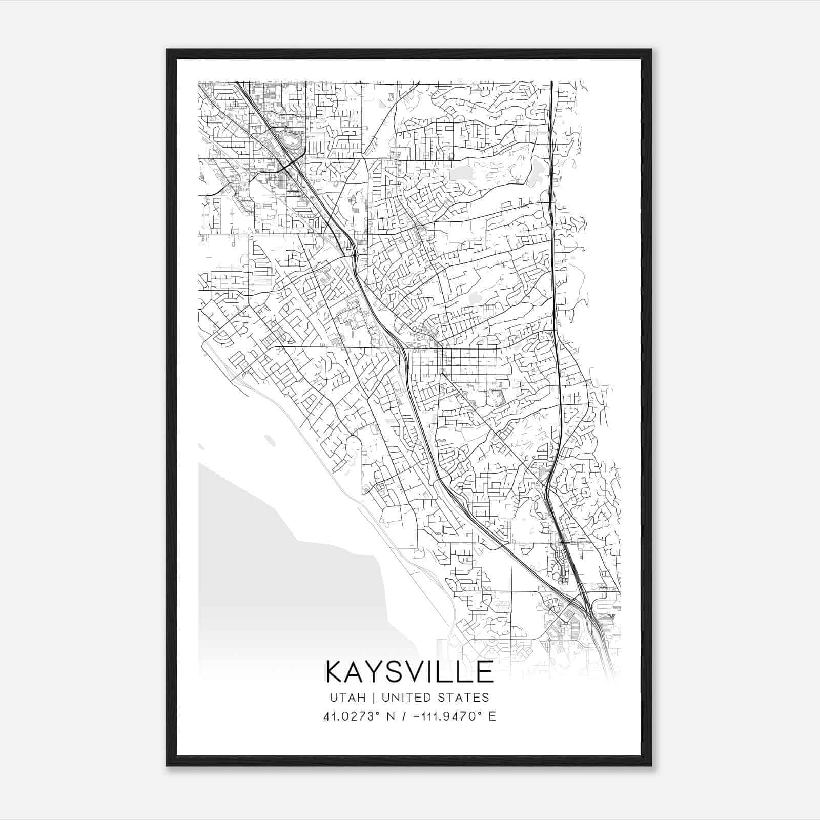 Kaysville Utah Map Poster, Modern Home Decor Wall Art Print