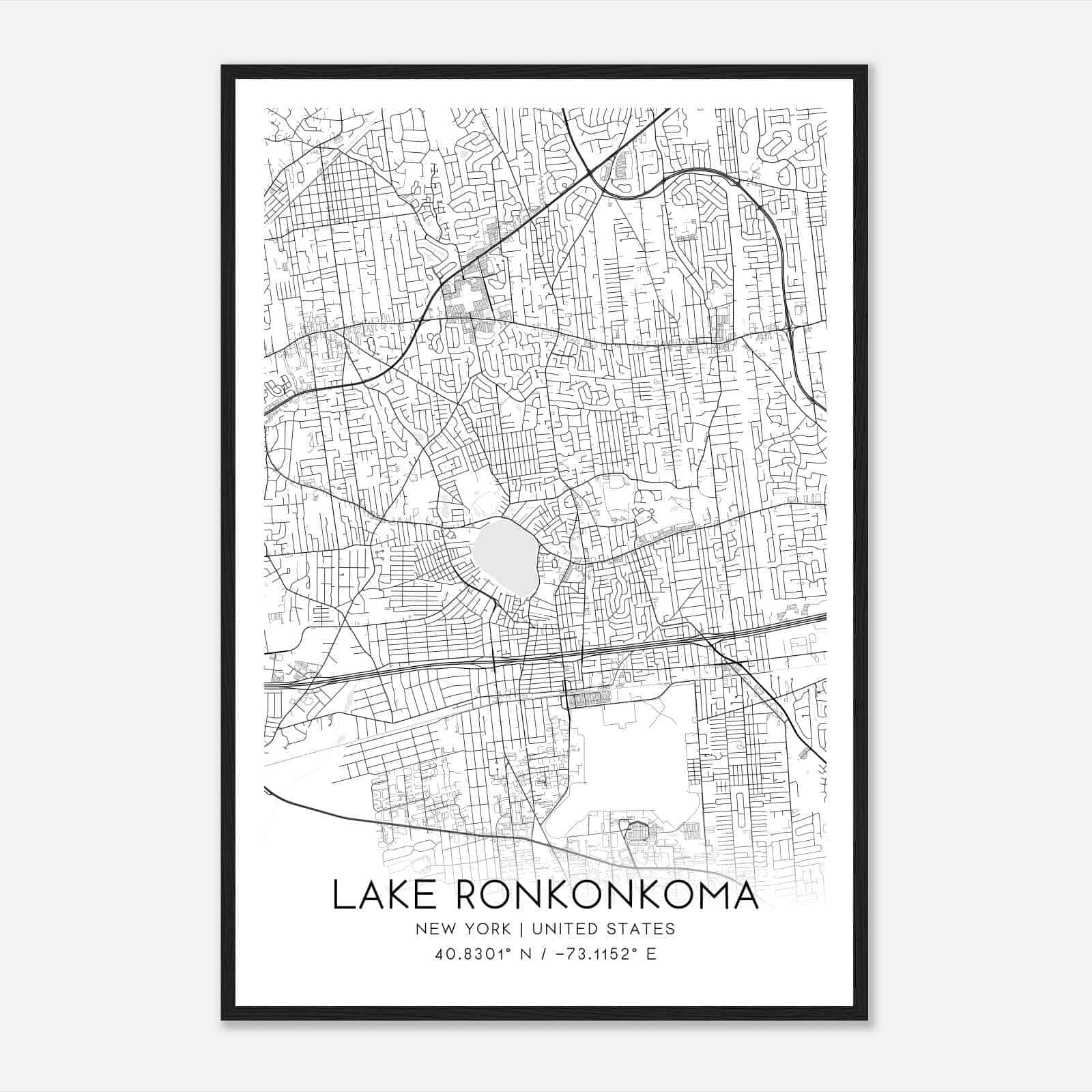 Lake Ronkonkoma New York Map Poster, Modern Home Decor Wall Art Print
