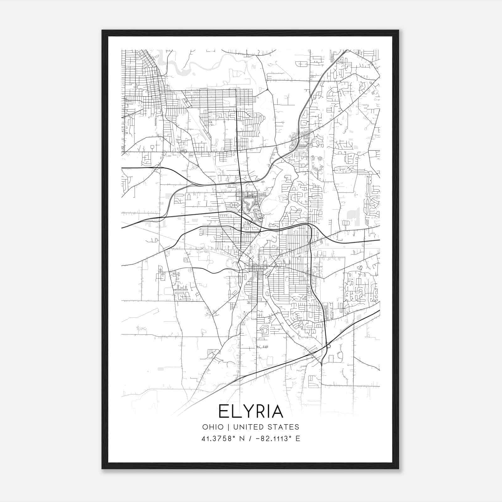 Elyria Ohio Map Poster, Modern Home Decor Wall Art Print