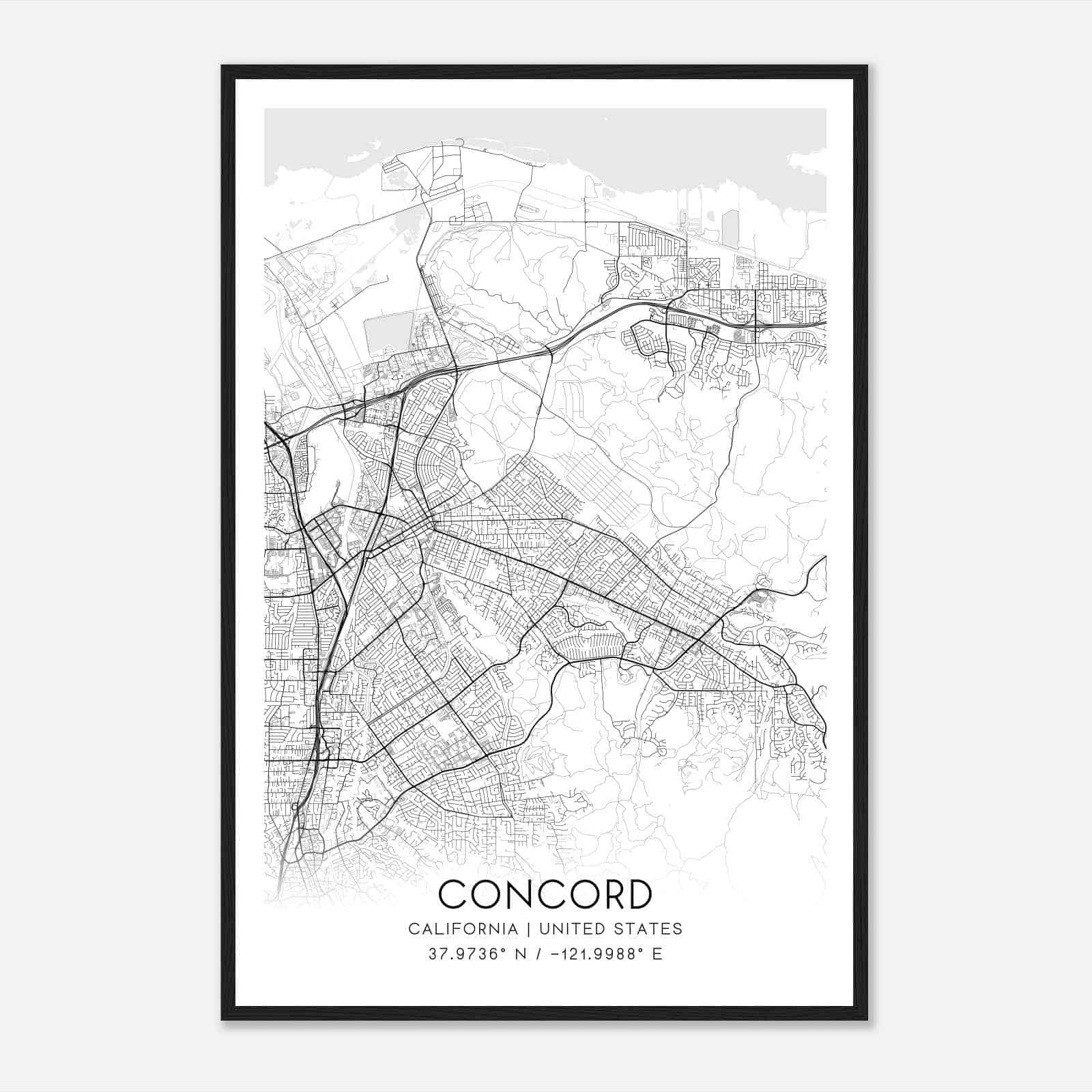 Concord California Map Poster, Modern Home Decor Wall Art Print