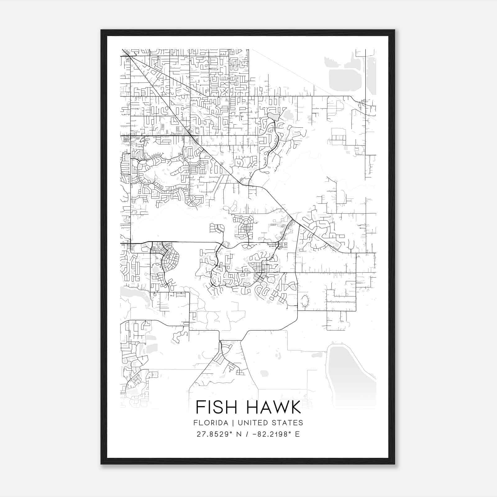 Fish Hawk Florida Map Poster, Modern Home Decor Wall Art Print