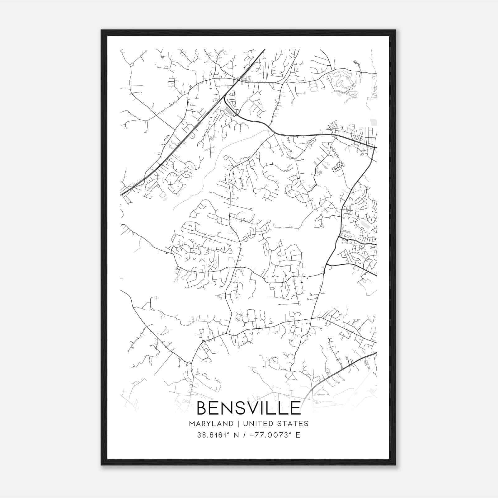 Bensville Maryland Map Poster, Modern Home Decor Wall Art Print