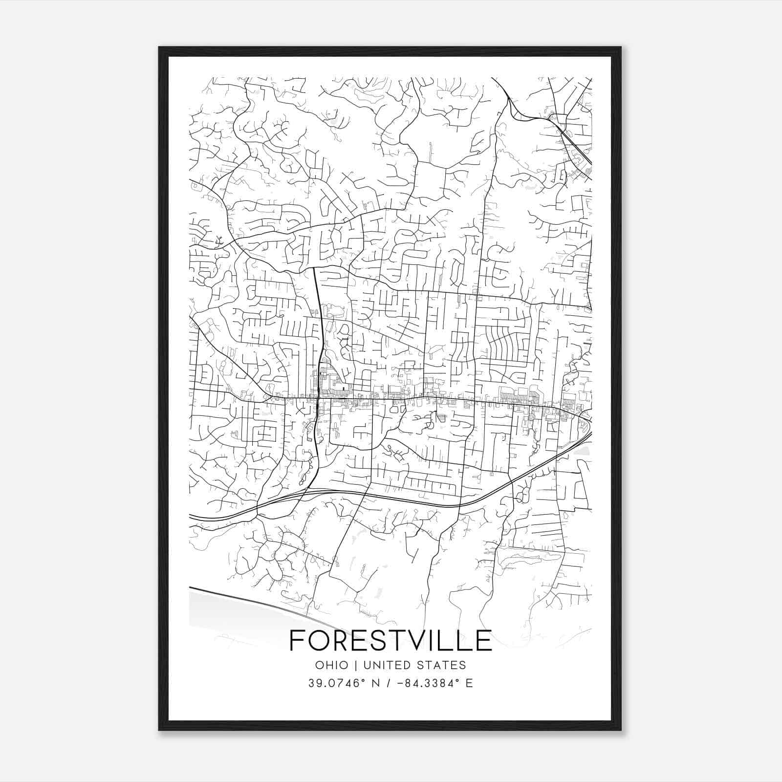 Forestville Ohio Map Poster, Modern Home Decor Wall Art Print
