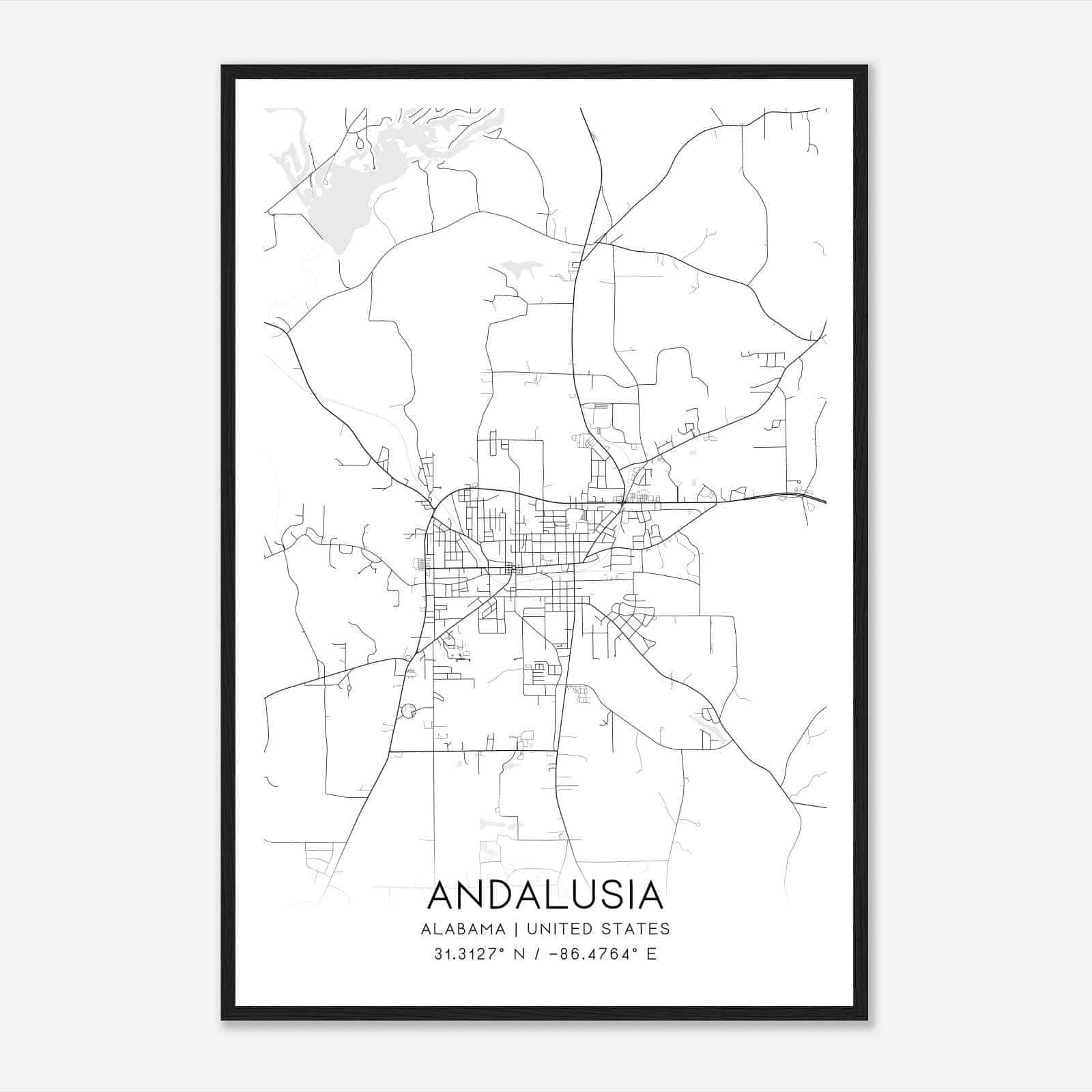 Andalusia Alabama Map Poster, Modern Home Decor Wall Art Print