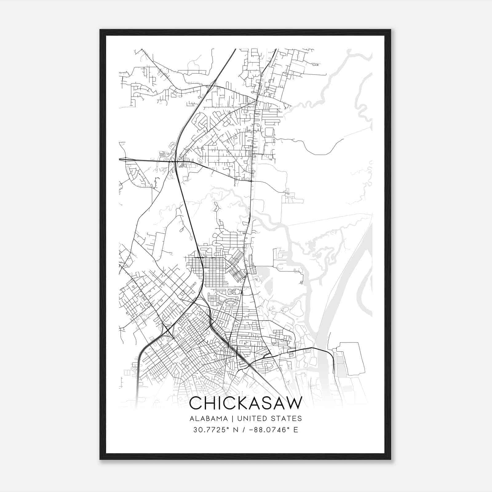 Chickasaw Alabama Map Poster, Modern Home Decor Wall Art Print