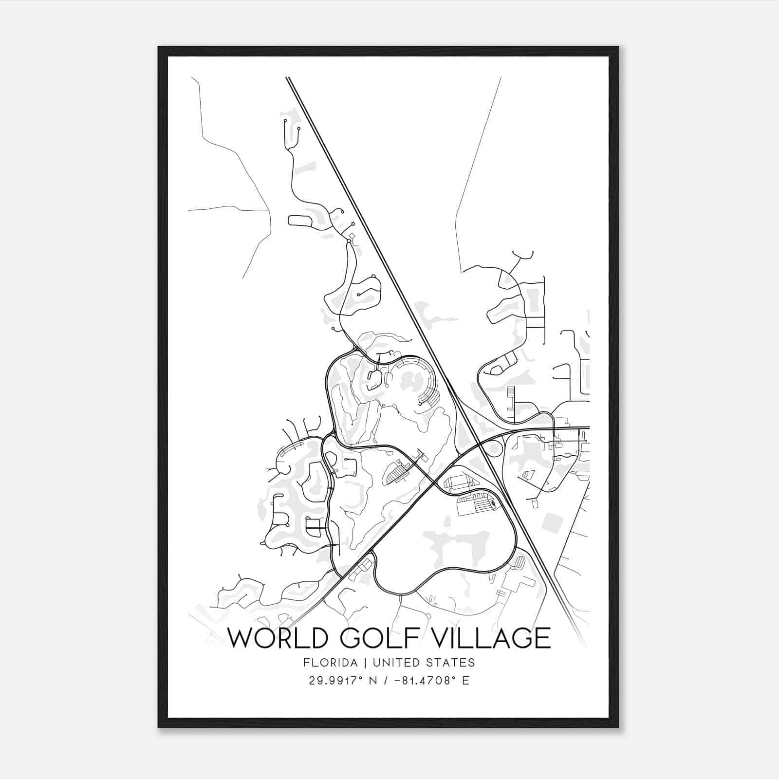 World Golf Village Florida Map Poster, Modern Home Decor Wall Art Print