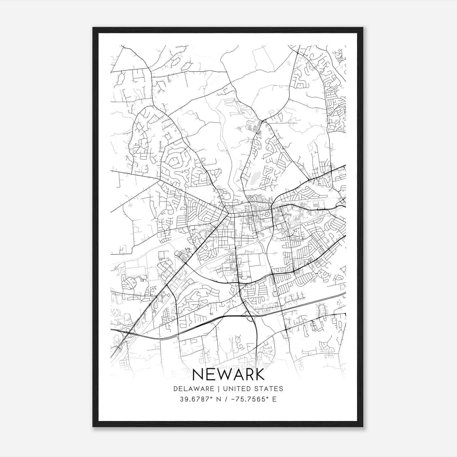 Newark Delaware Map Poster, Modern Home Decor Wall Art Print