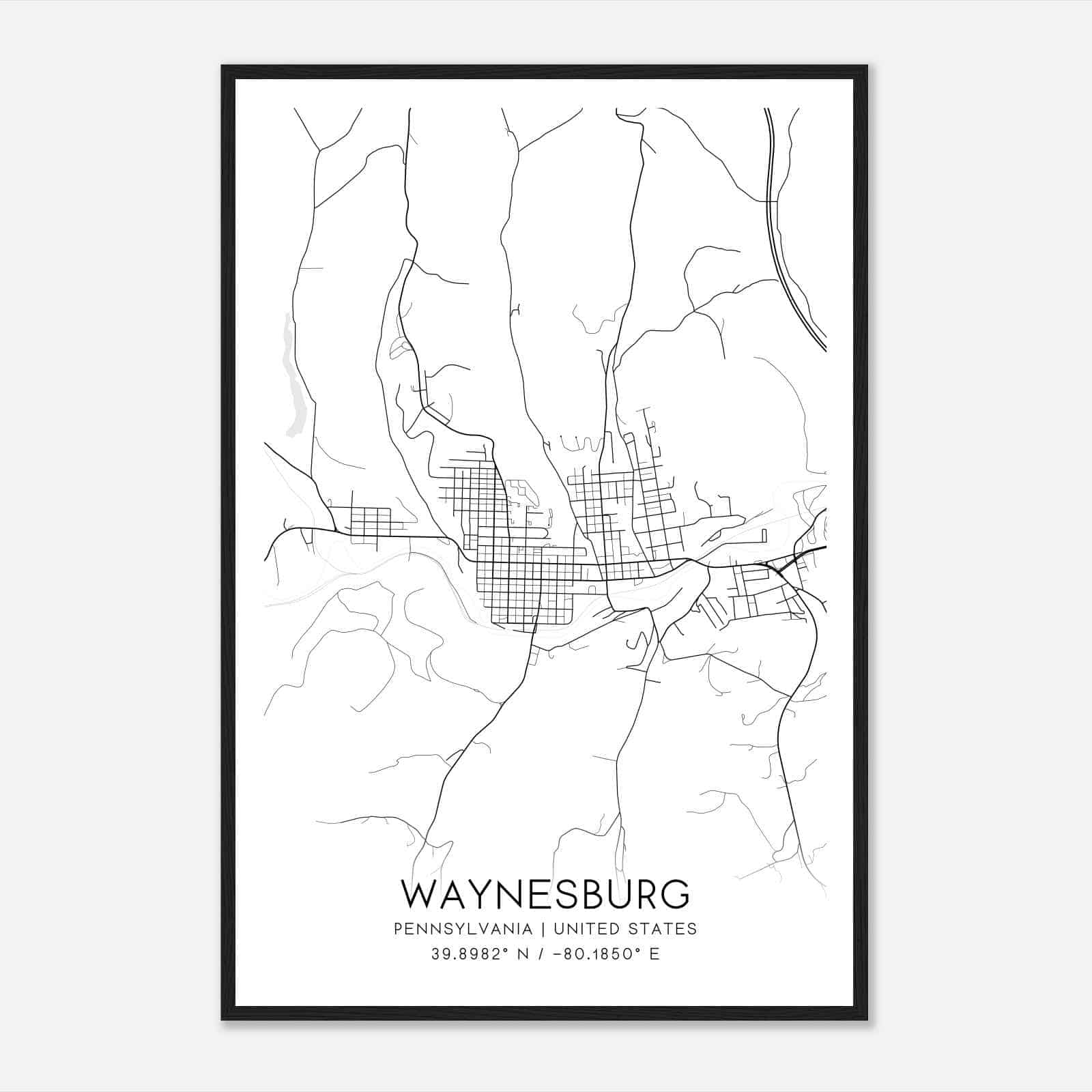 Waynesburg Pennsylvania Map Poster, Modern Home Decor Wall Art Print
