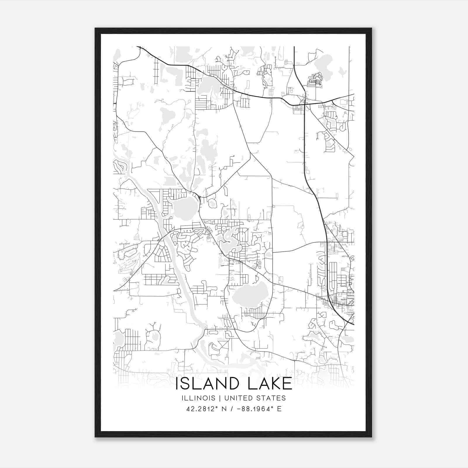 Island Lake Illinois Map Poster, Modern Home Decor Wall Art Print