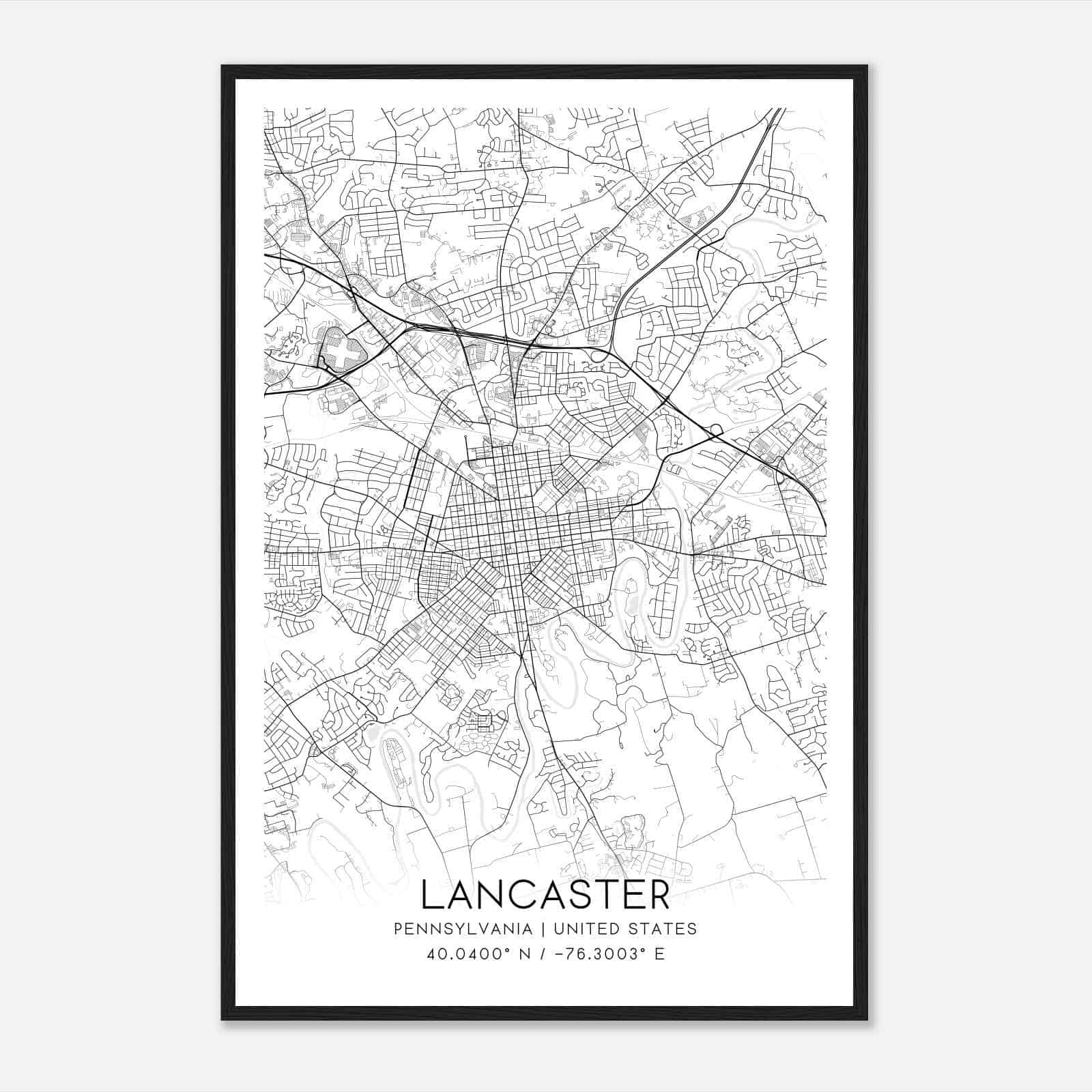 Lancaster Pennsylvania Map Poster, Modern Home Decor Wall Art Print