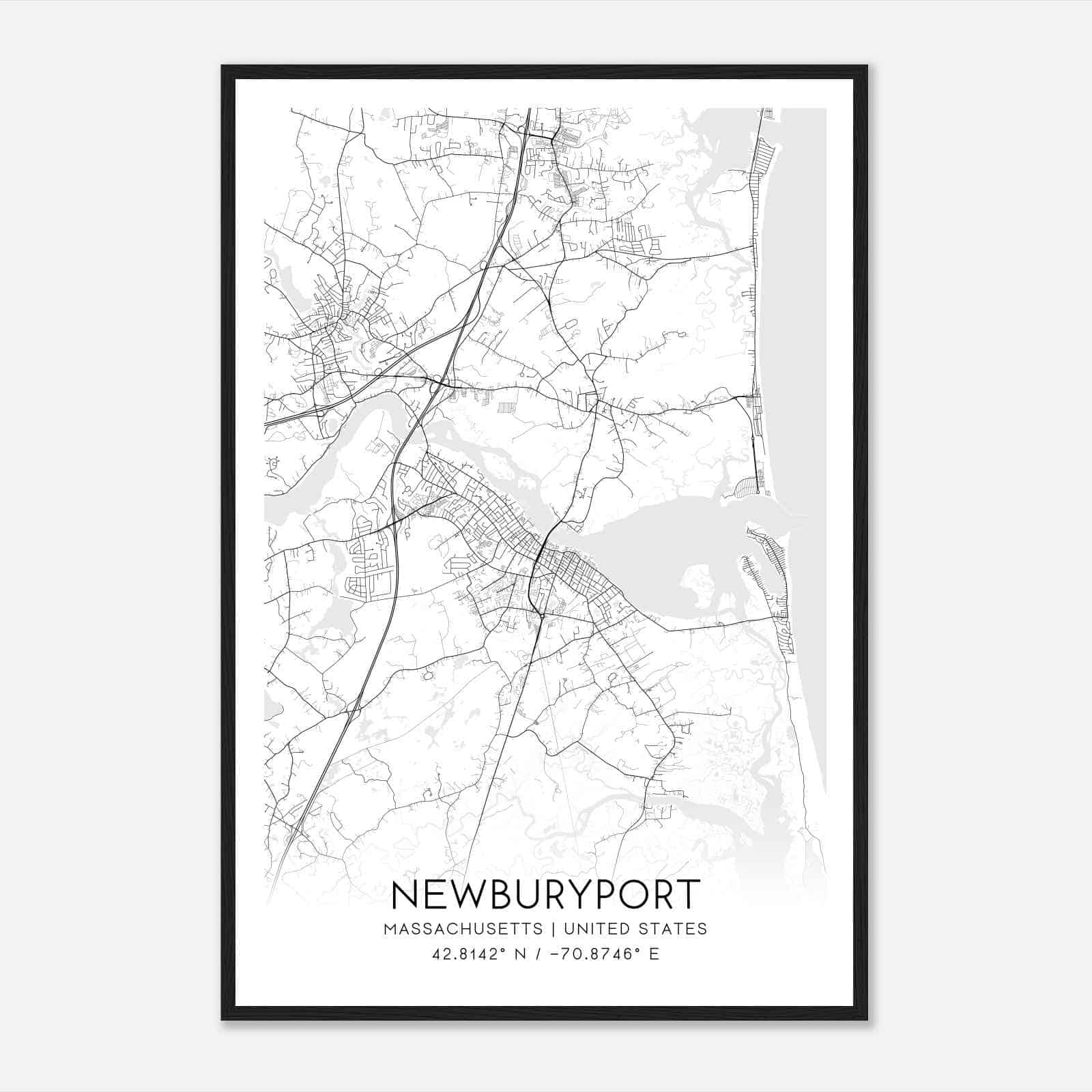 Newburyport Massachusetts Map Poster, Modern Home Decor Wall Art Print