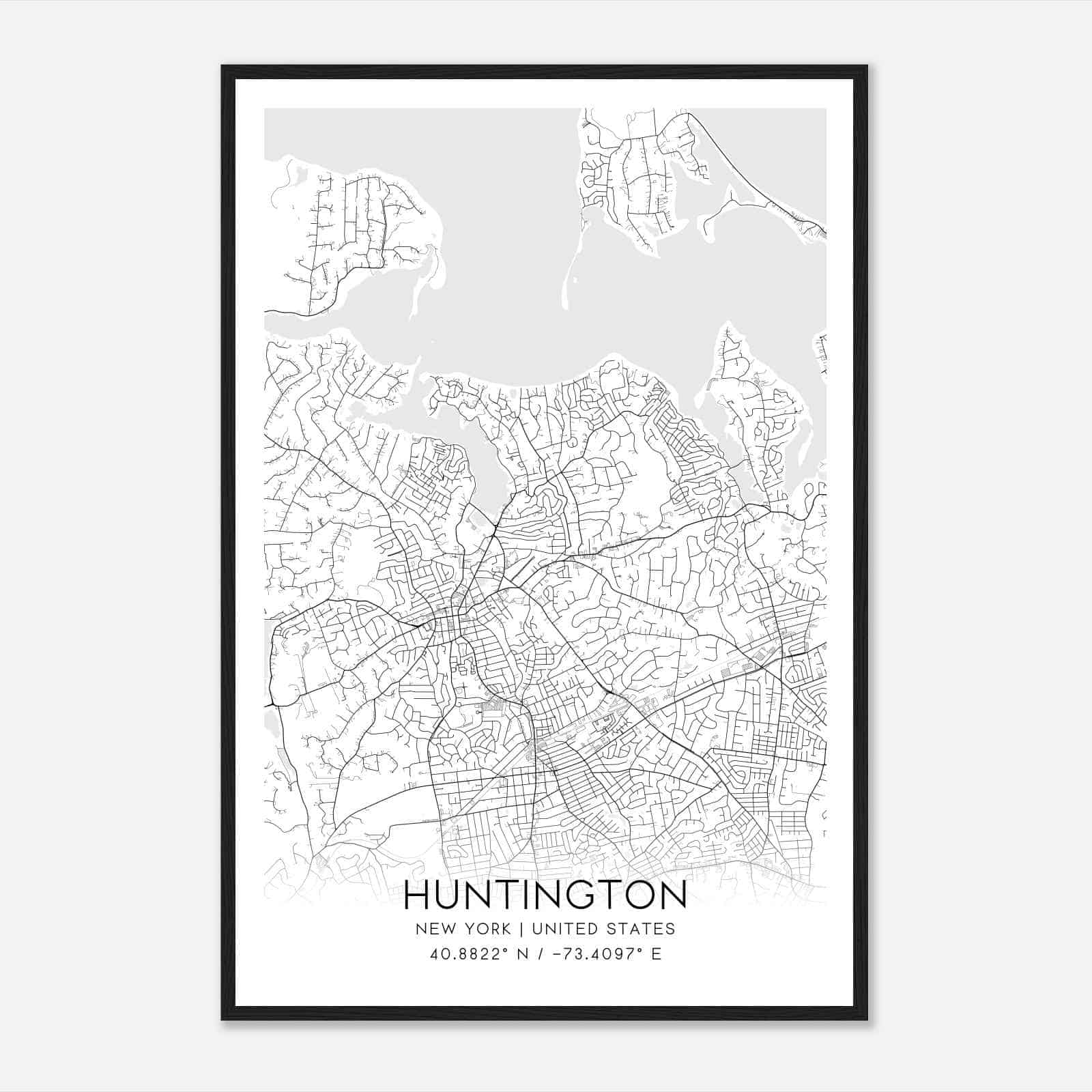 Huntington New York Map Poster, Modern Home Decor Wall Art Print