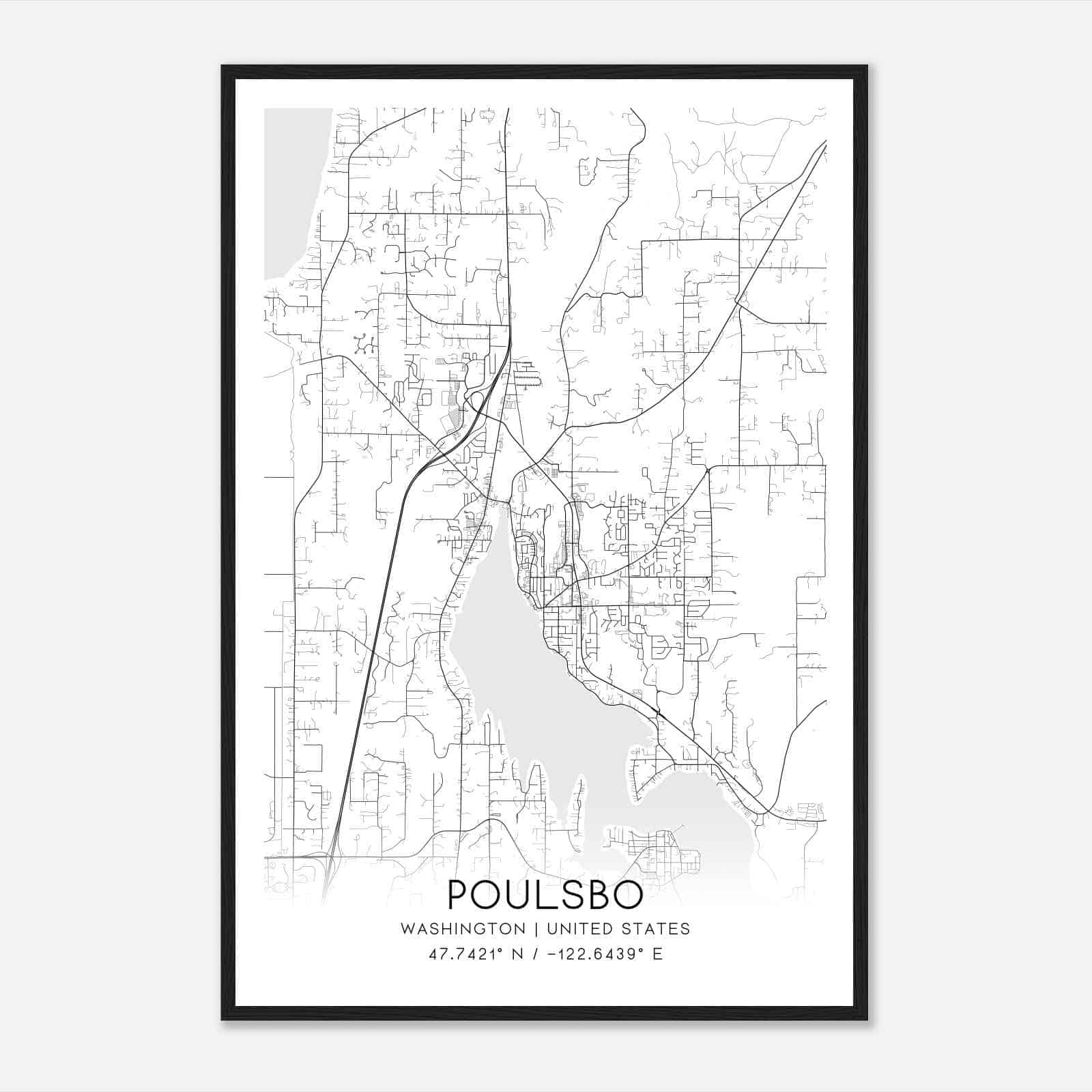 Poulsbo Washington Map Poster, Modern Home Decor Wall Art Print