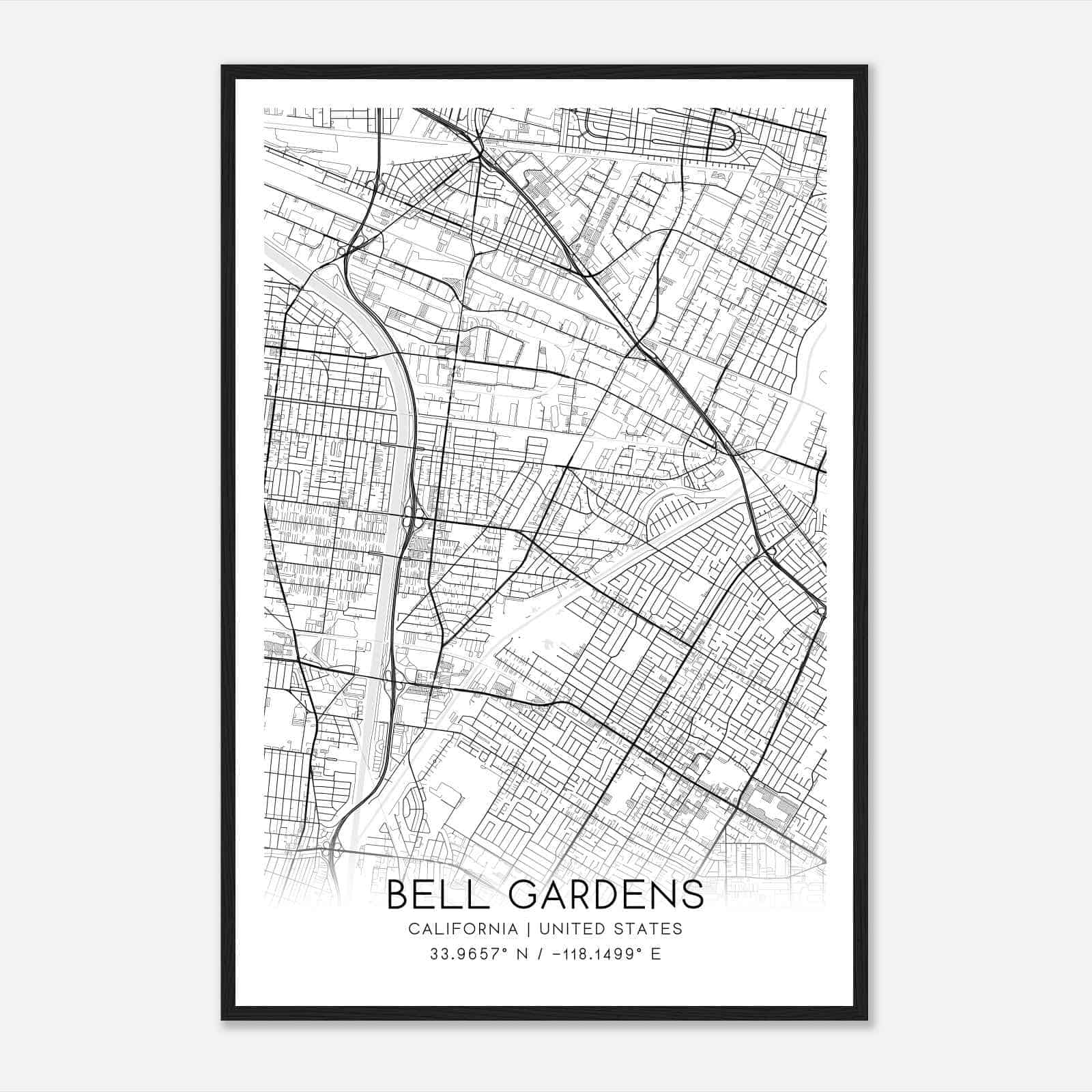 Bell Gardens California Map Poster, Modern Home Decor Wall Art Print