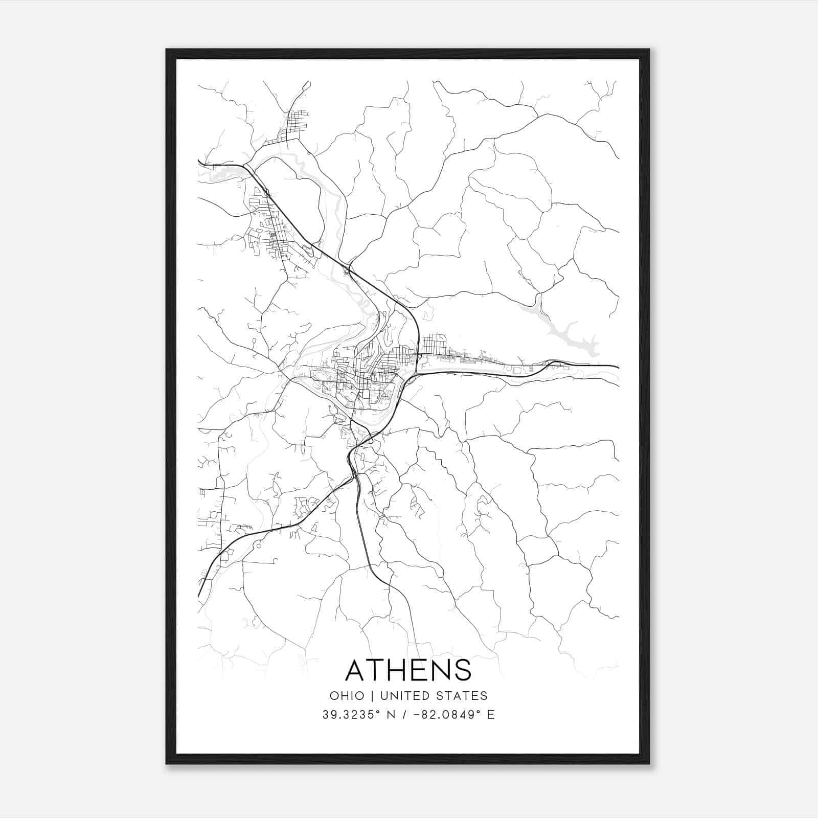 Athens Ohio Map Poster, Modern Home Decor Wall Art Print