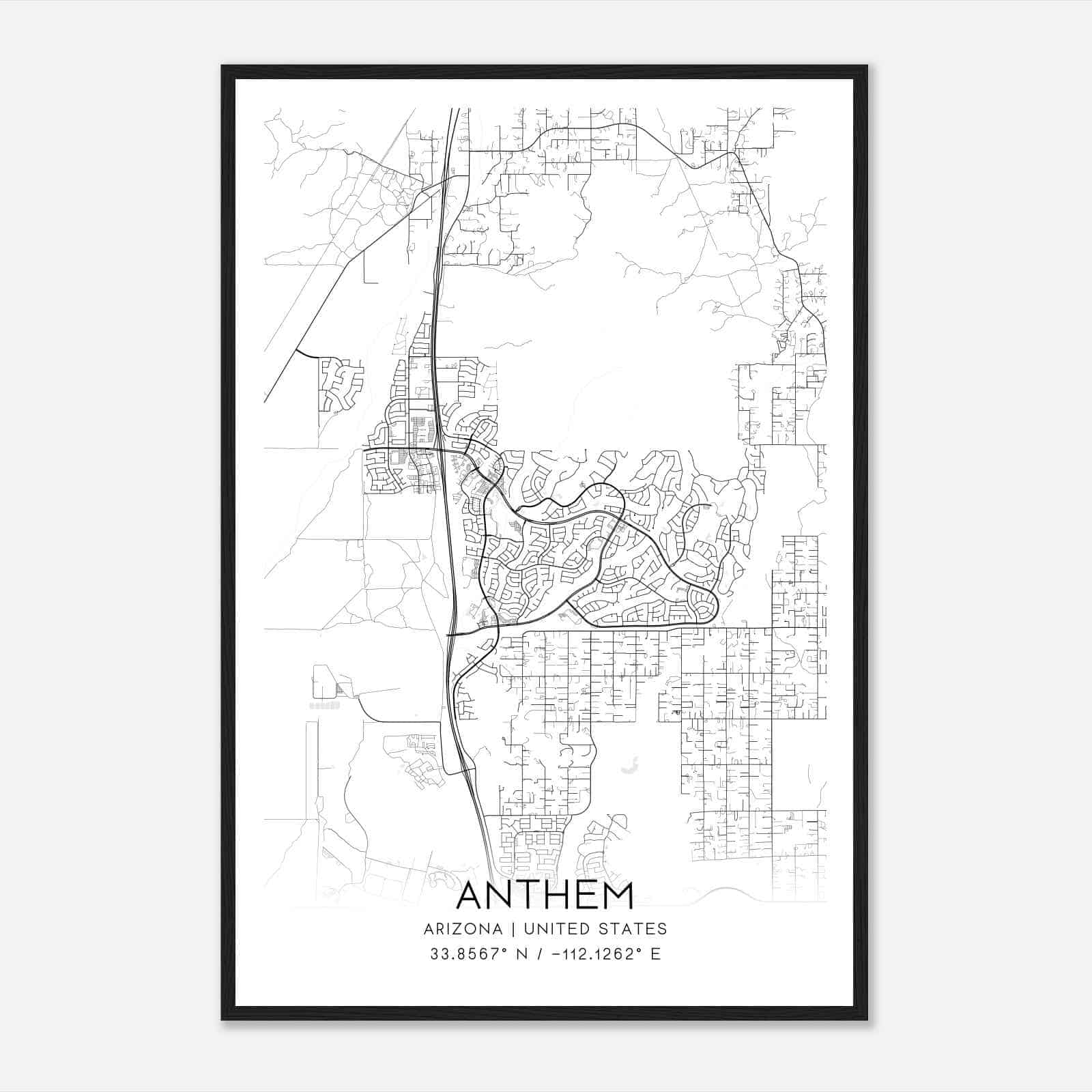 Anthem Arizona Map Poster, Modern Home Decor Wall Art Print