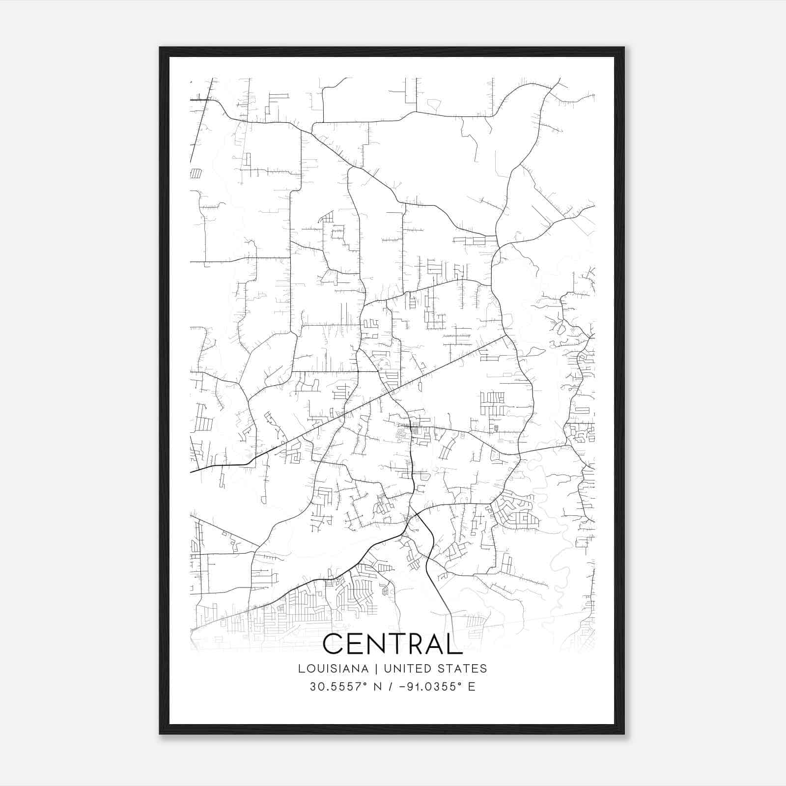 Central Louisiana Map Poster, Modern Home Decor Wall Art Print