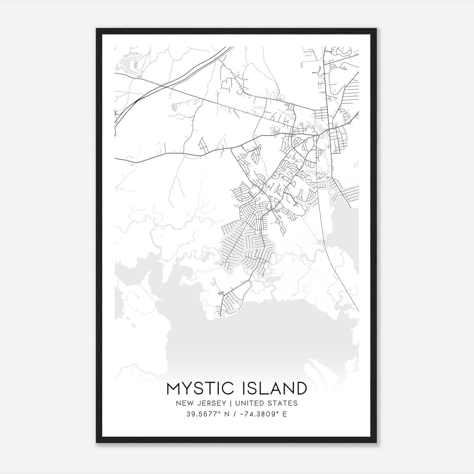 Mystic Island New Jersey Map Poster, Modern Home Decor Wall Art Print