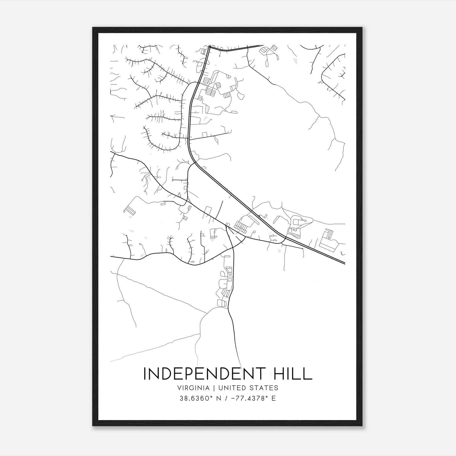 Independent Hill Virginia Map Poster, Modern Home Decor Wall Art Print