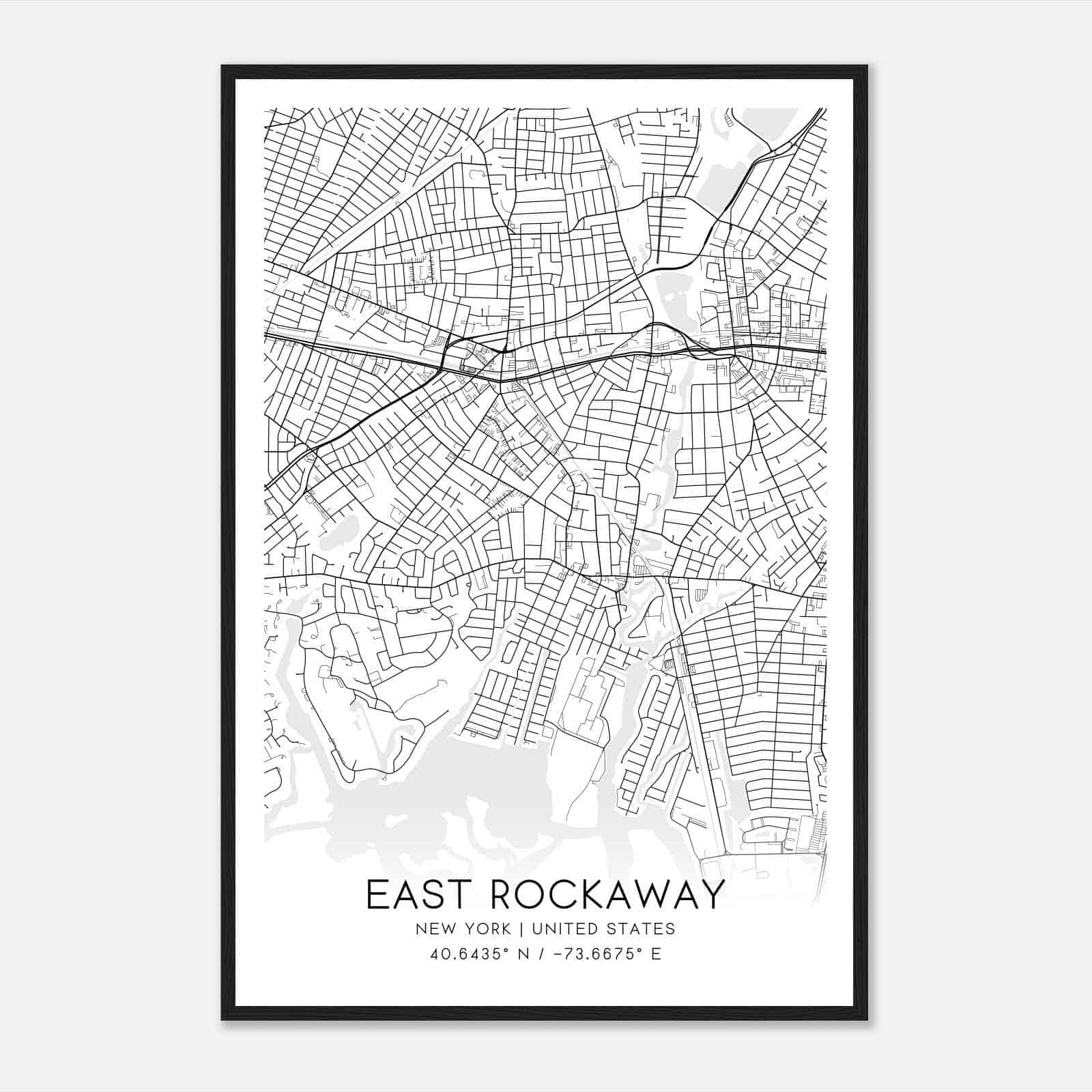 East Rockaway New York Map Poster, Modern Home Decor Wall Art Print
