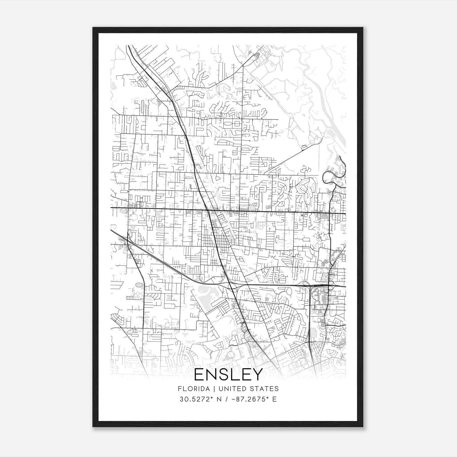 Ensley Florida Map Poster, Modern Home Decor Wall Art Print