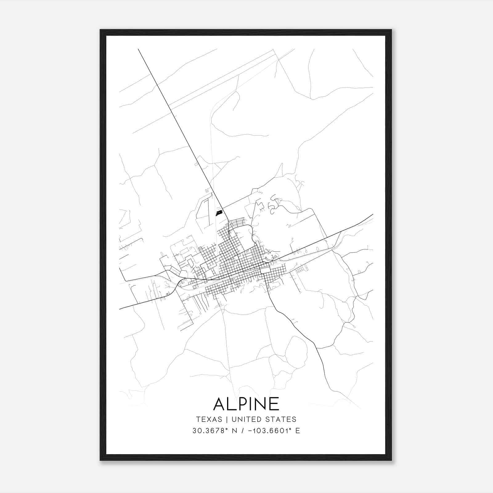 Alpine Texas Map Poster, Modern Home Decor Wall Art Print
