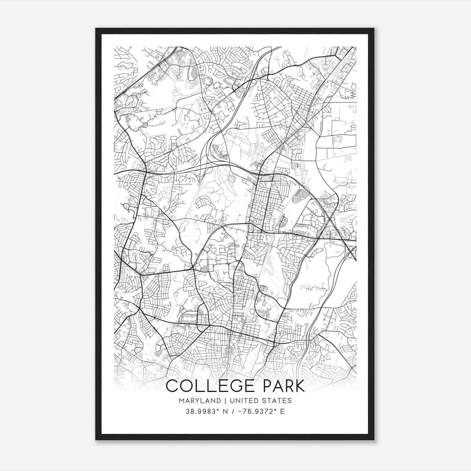 College Park Maryland Map Poster, Modern Home Decor Wall Art Print