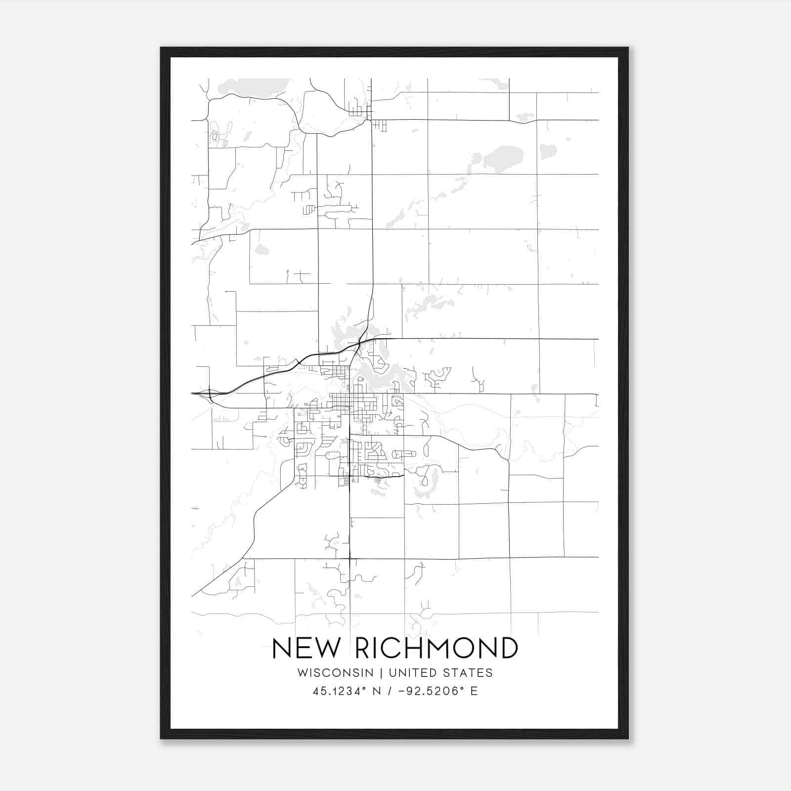 New Richmond Wisconsin Map Poster, Modern Home Decor Wall Art Print