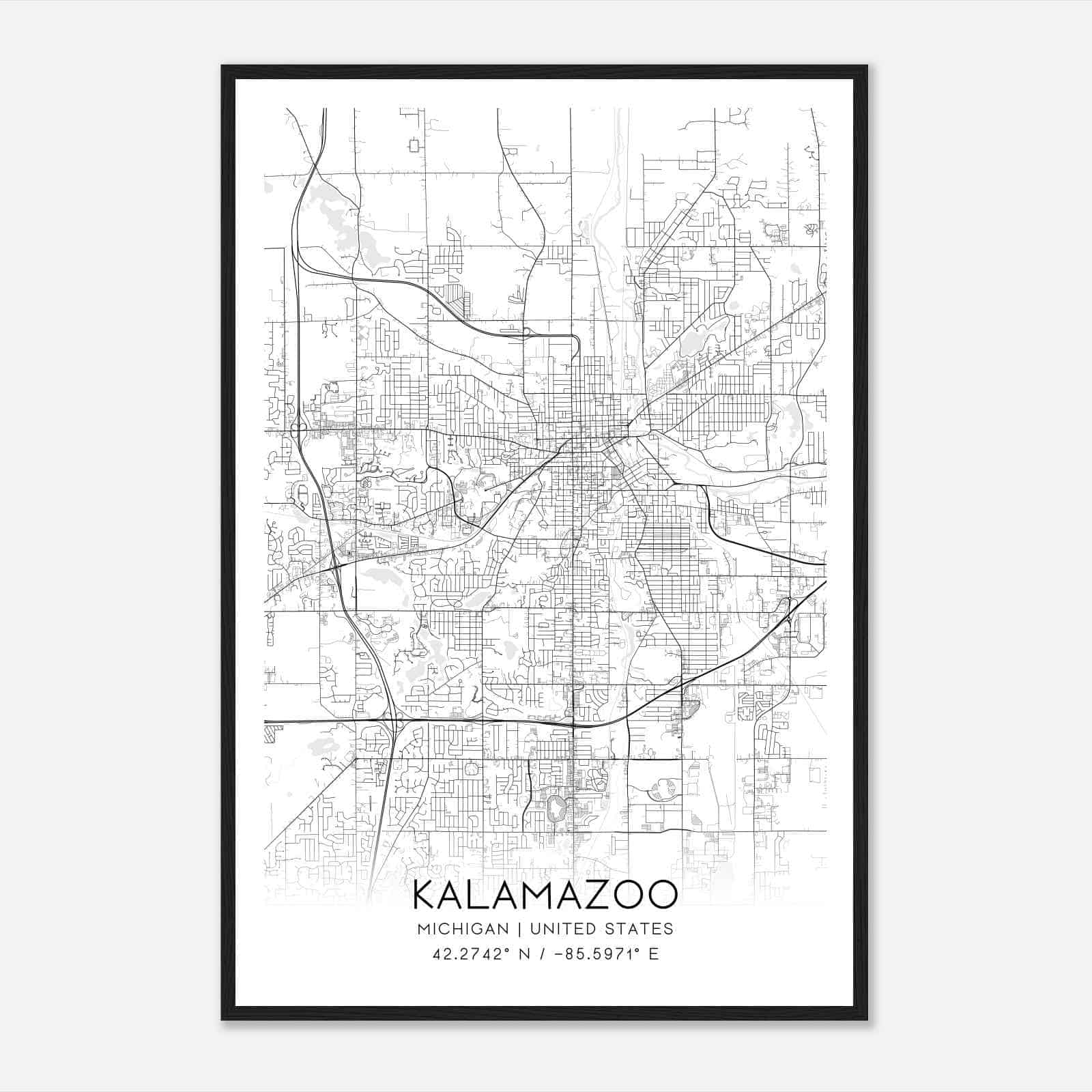 Kalamazoo Michigan Map Poster, Modern Home Decor Wall Art Print