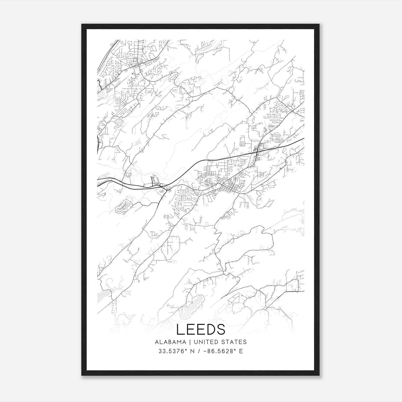 Leeds Alabama Map Poster, Modern Home Decor Wall Art Print