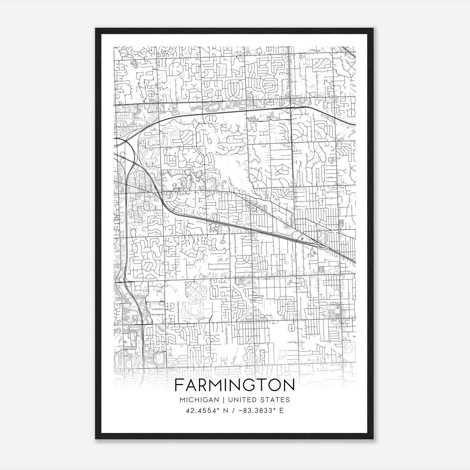 Farmington Michigan Map Poster, Modern Home Decor Wall Art Print