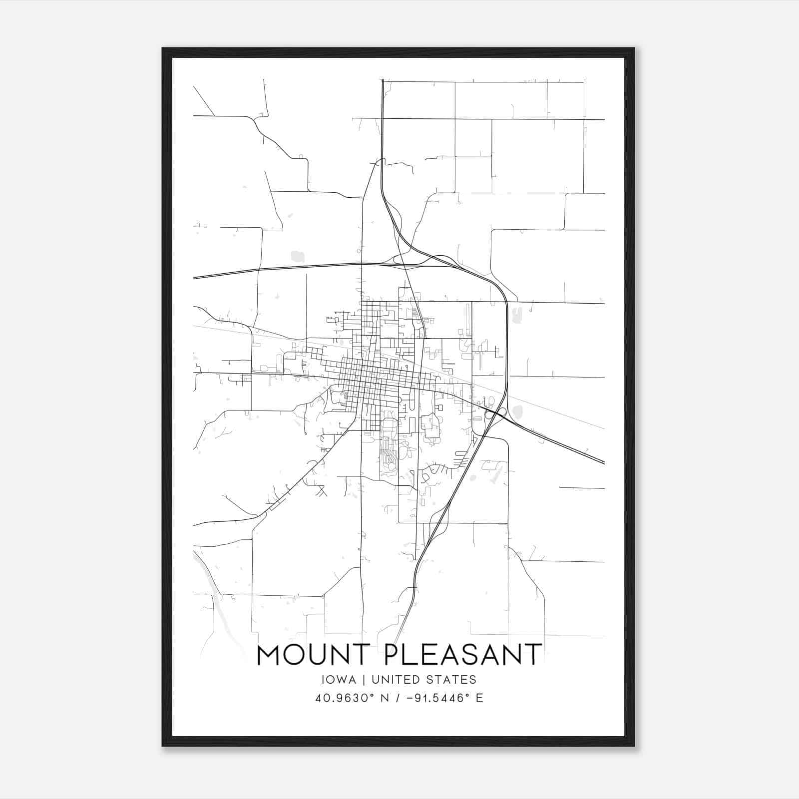 Mount Pleasant Iowa Map Poster, Modern Home Decor Wall Art Print