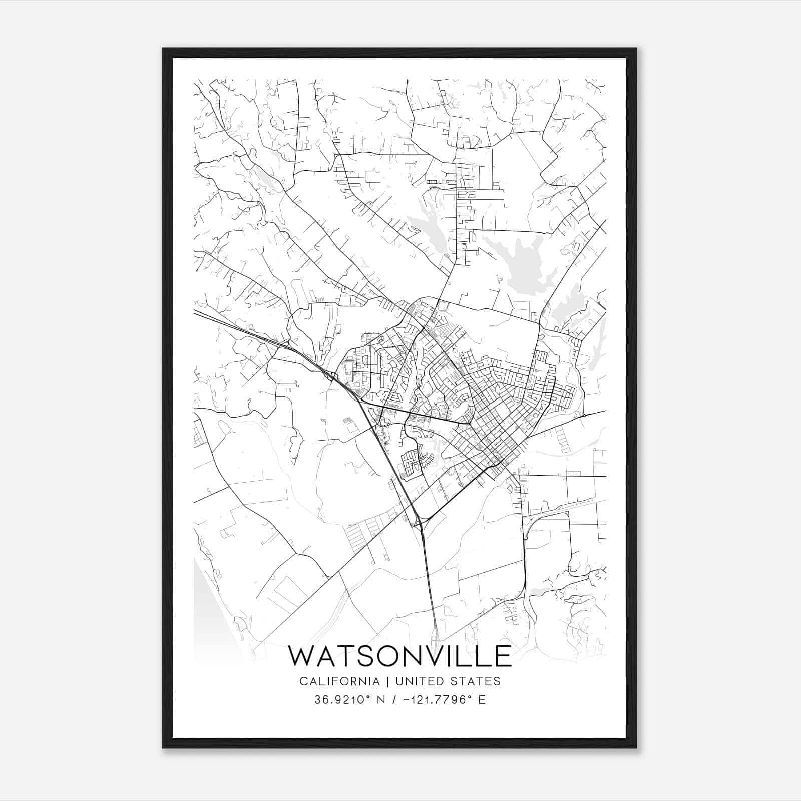 Watsonville California Map Poster, Modern Home Decor Wall Art Print