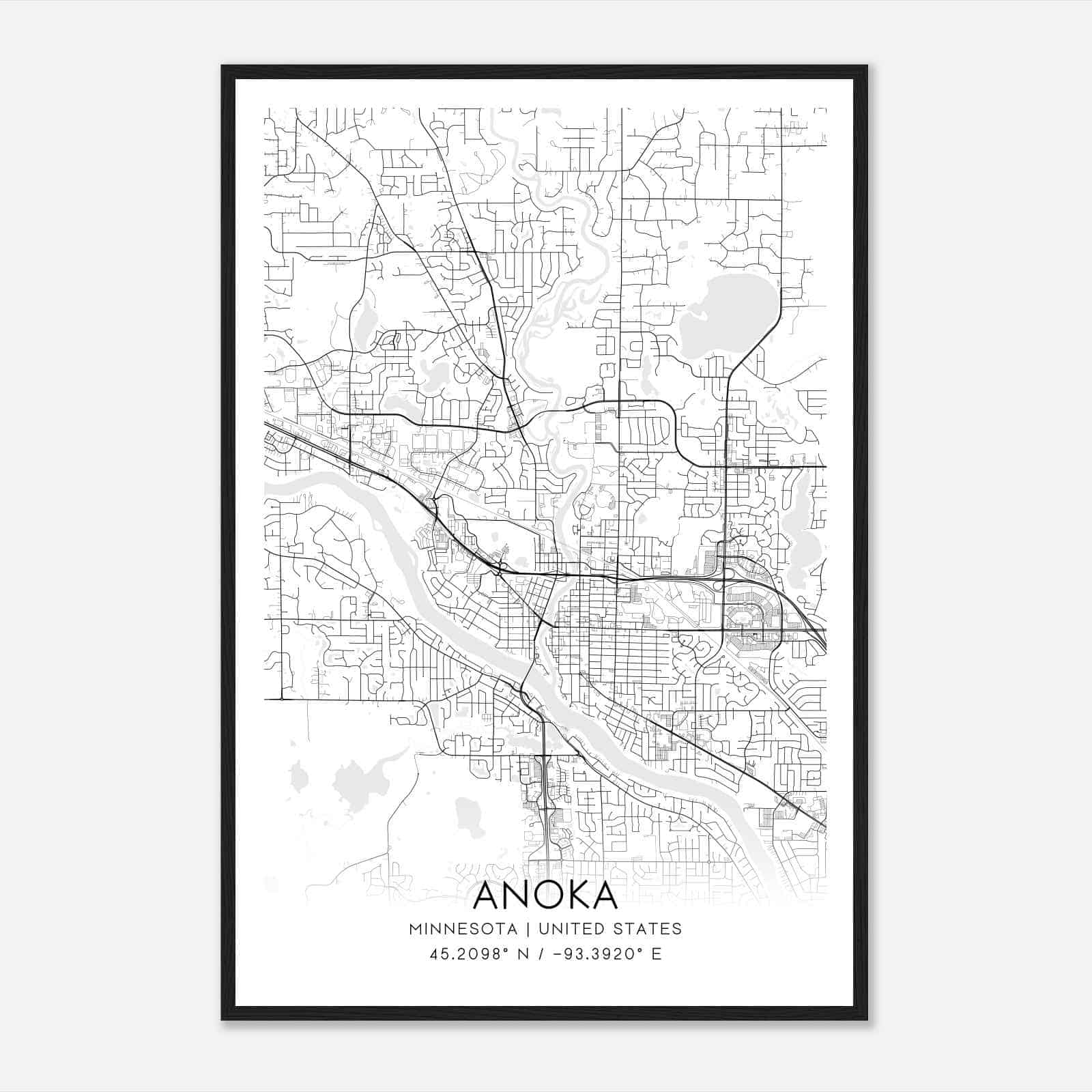Anoka Minnesota Map Poster, Modern Home Decor Wall Art Print