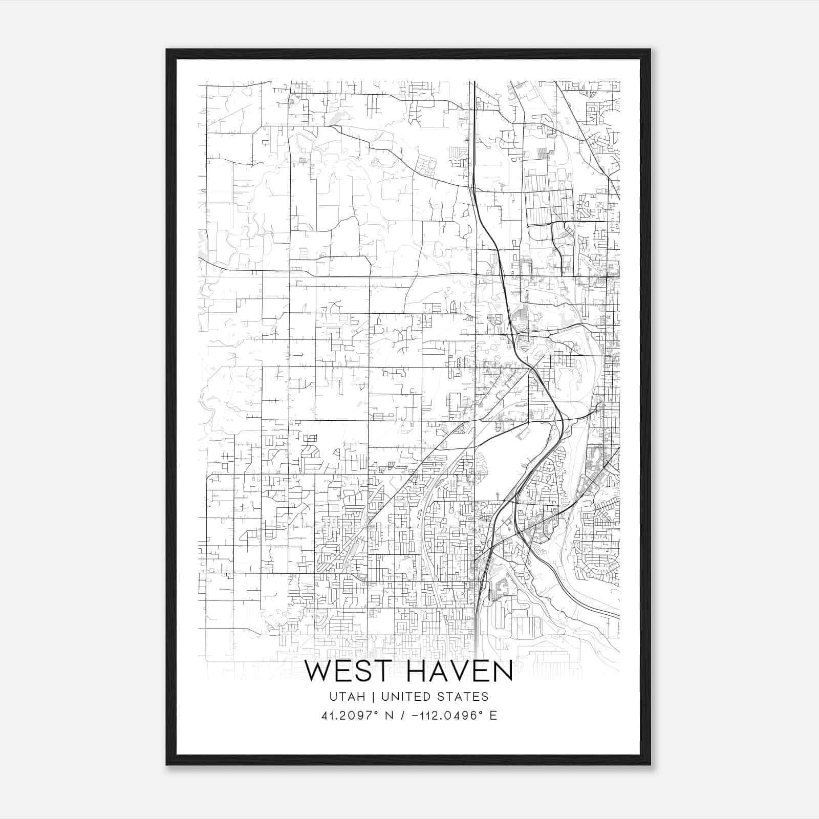 West Haven Utah Map Poster, Modern Home Decor Wall Art Print