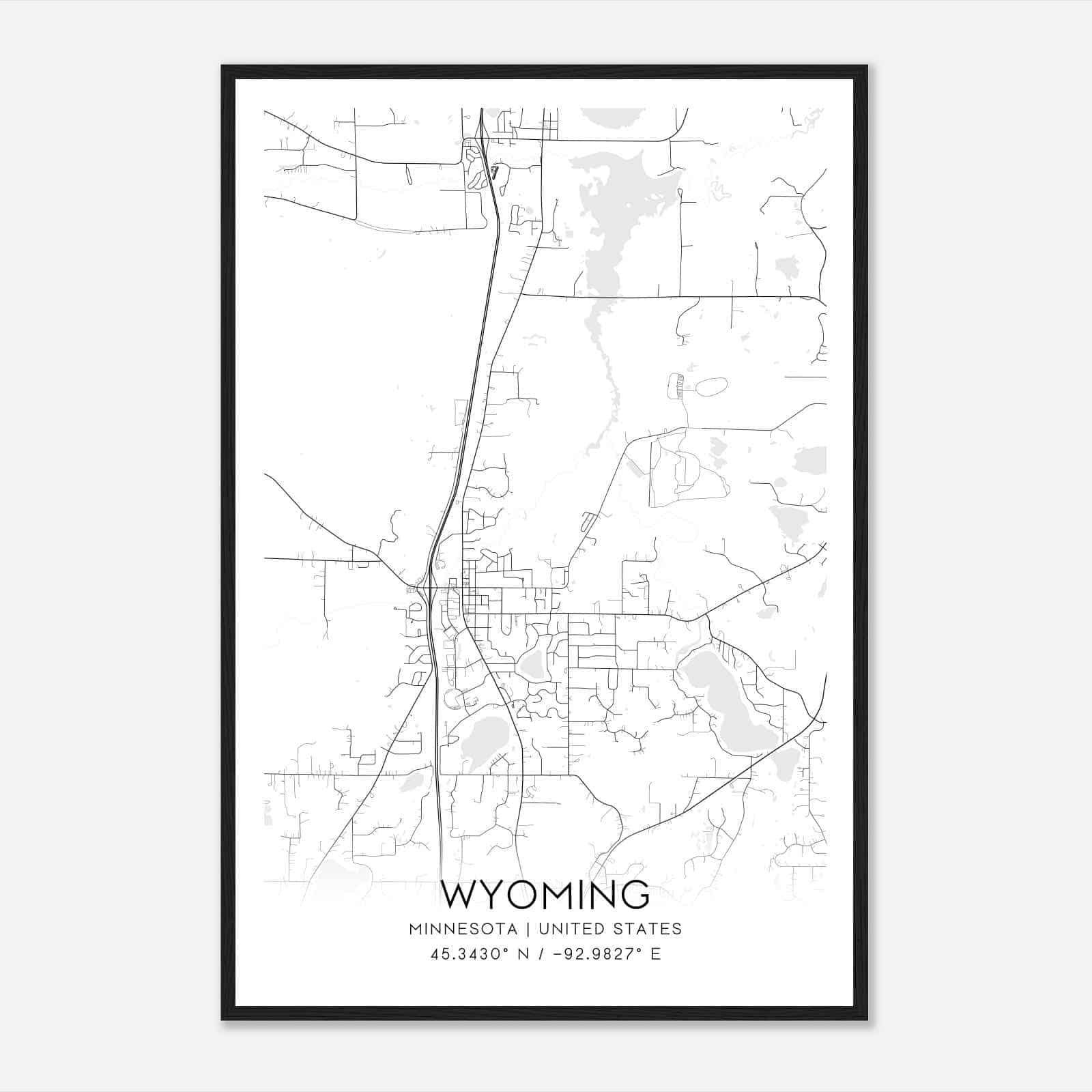 Wyoming Minnesota Map Poster, Modern Home Decor Wall Art Print