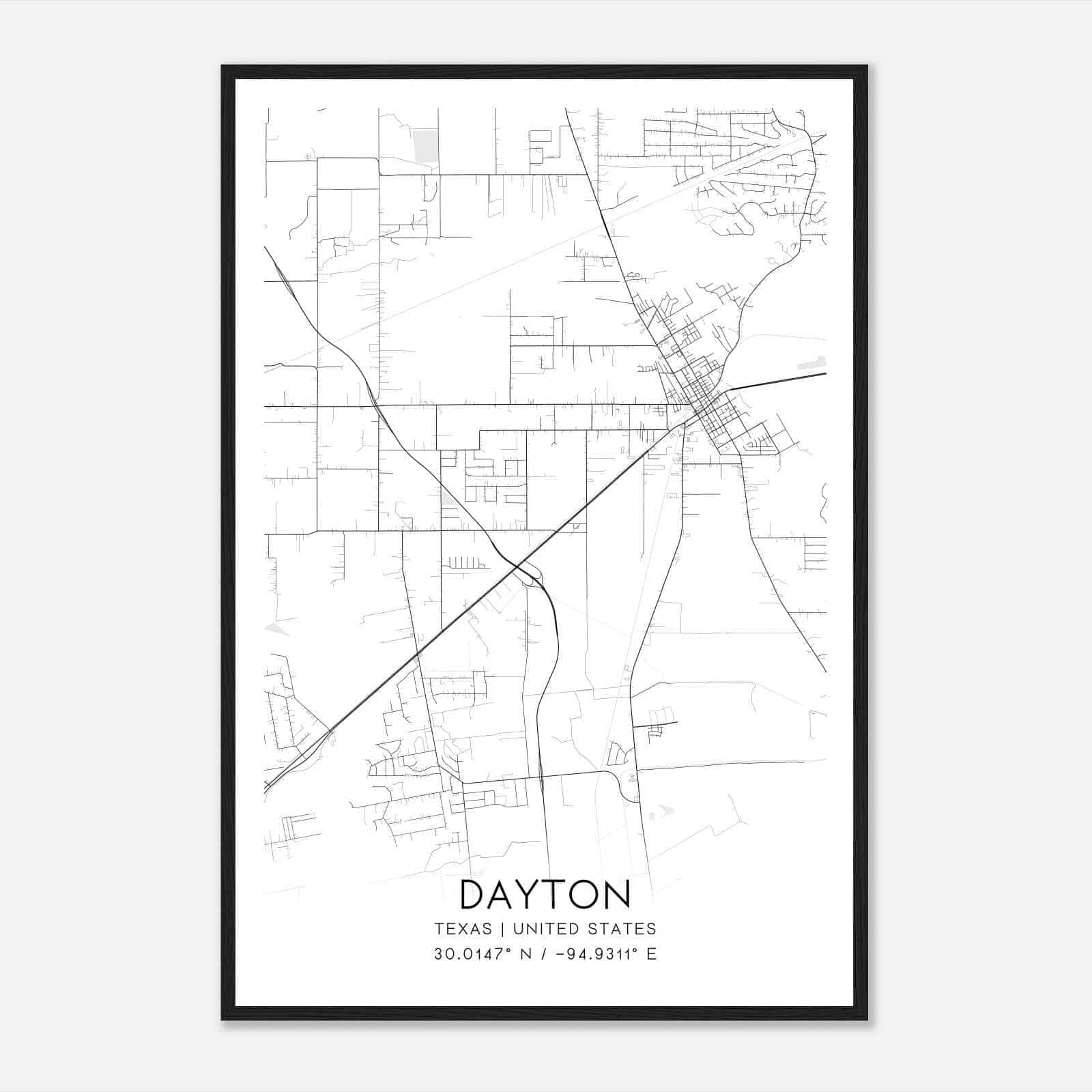 Dayton Texas Map Poster, Modern Home Decor Wall Art Print