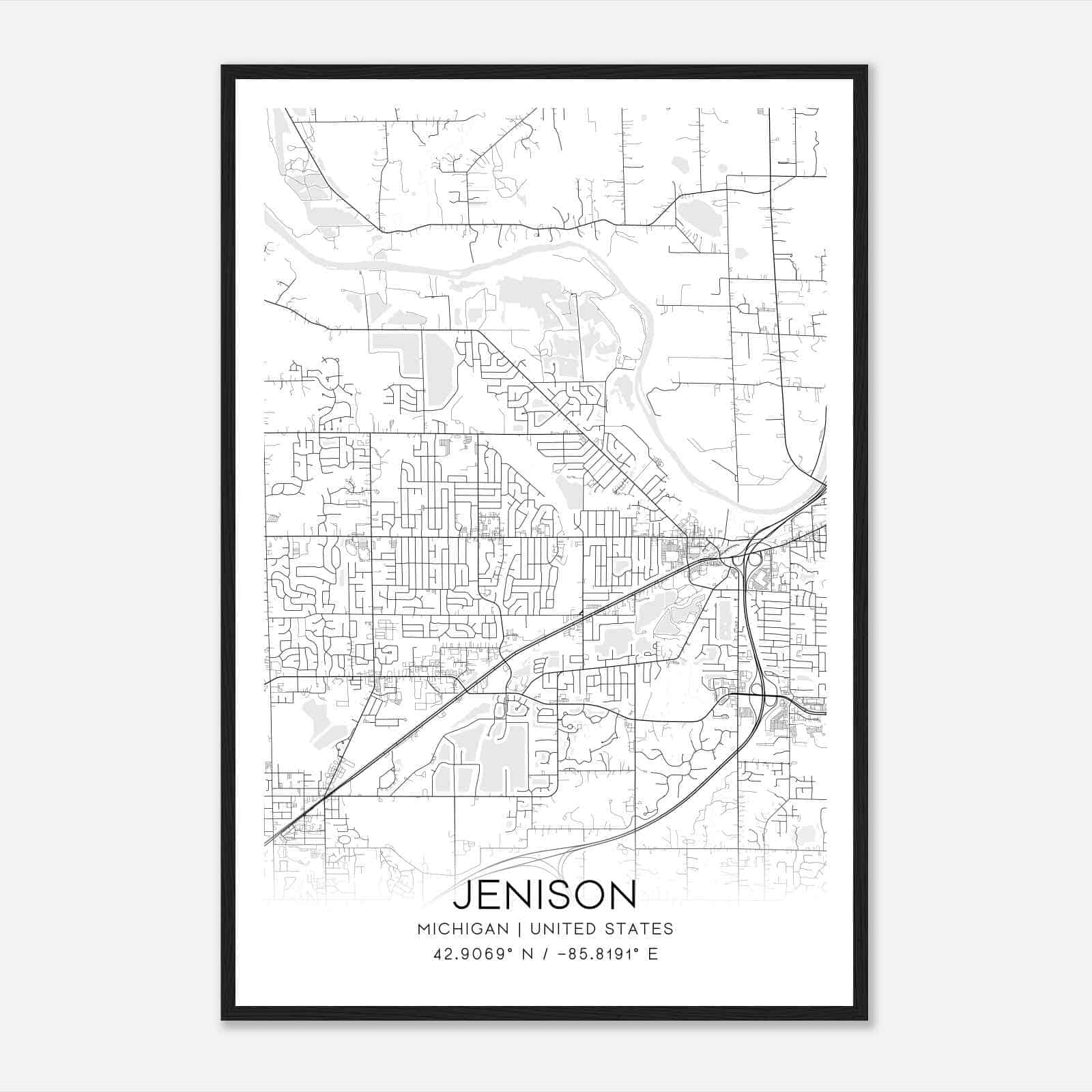 Jenison Michigan Map Poster, Modern Home Decor Wall Art Print