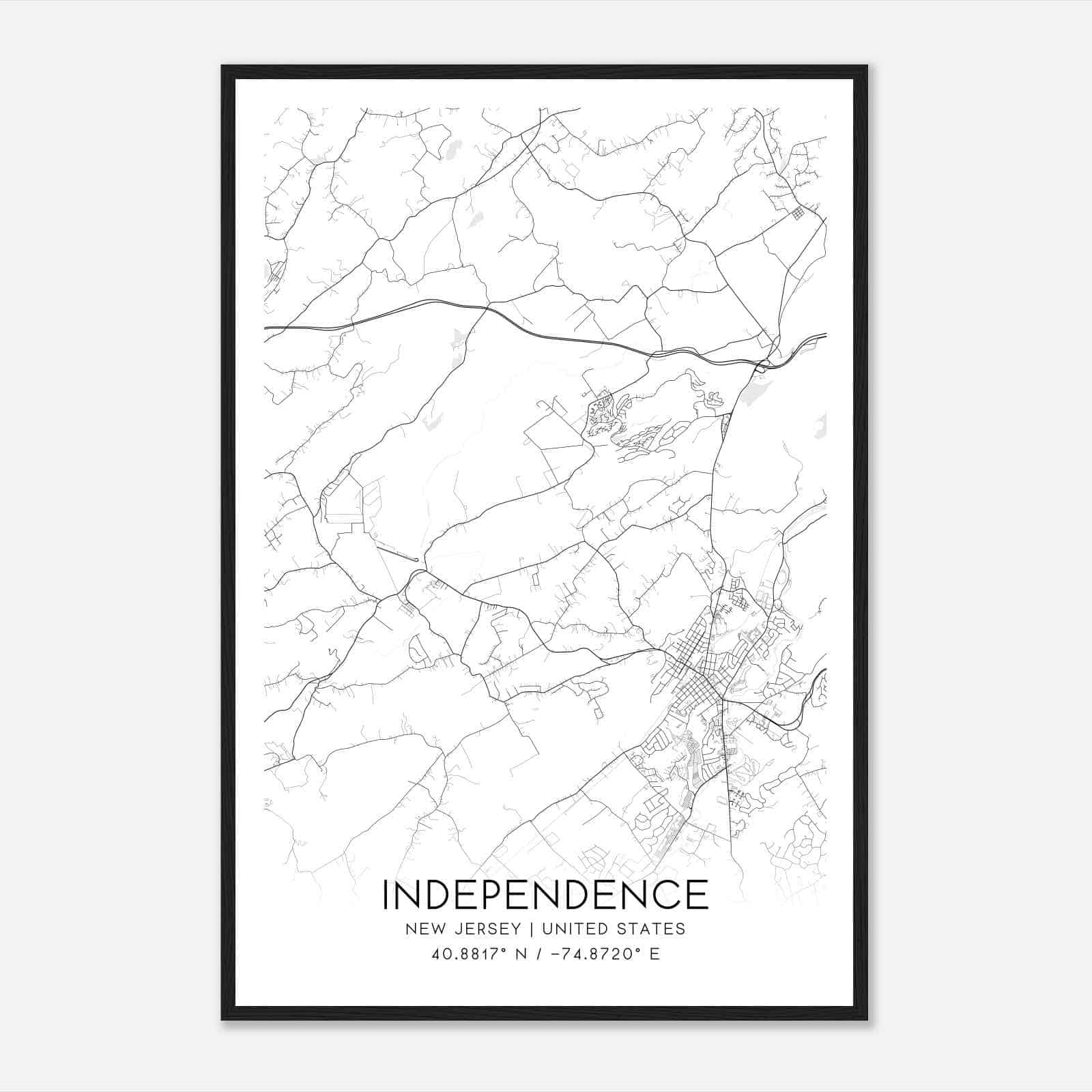 Independence New Jersey Map Poster, Modern Home Decor Wall Art Print