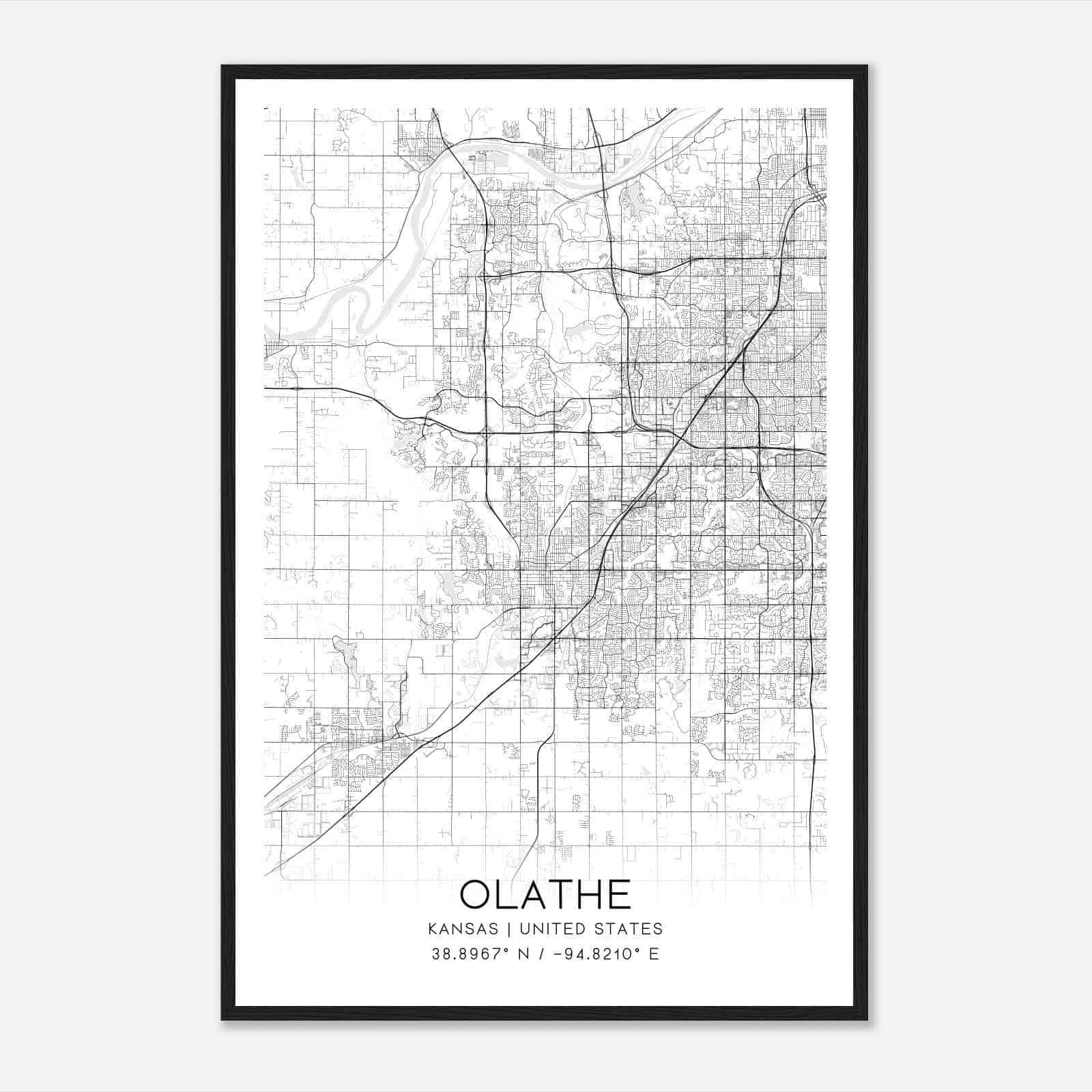 Olathe Kansas Map Poster, Modern Home Decor Wall Art Print