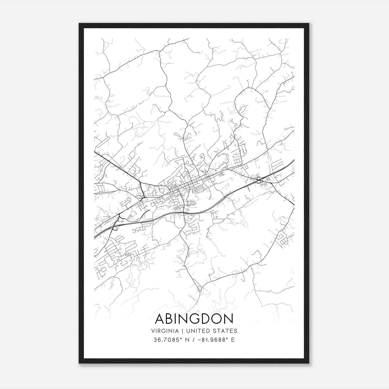 Abingdon Virginia Map Poster, Modern Home Decor Wall Art Print
