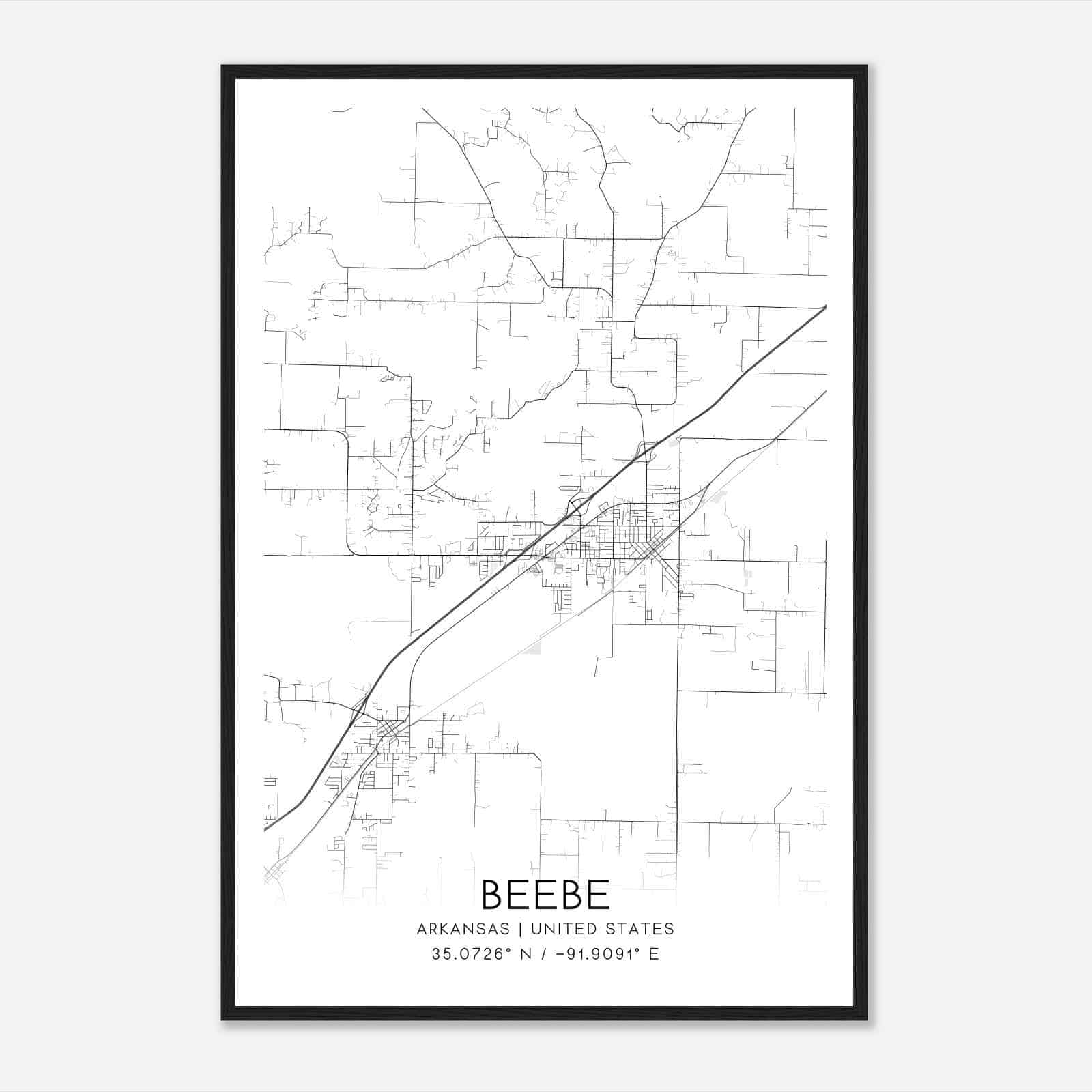 Beebe Arkansas Map Poster, Modern Home Decor Wall Art Print