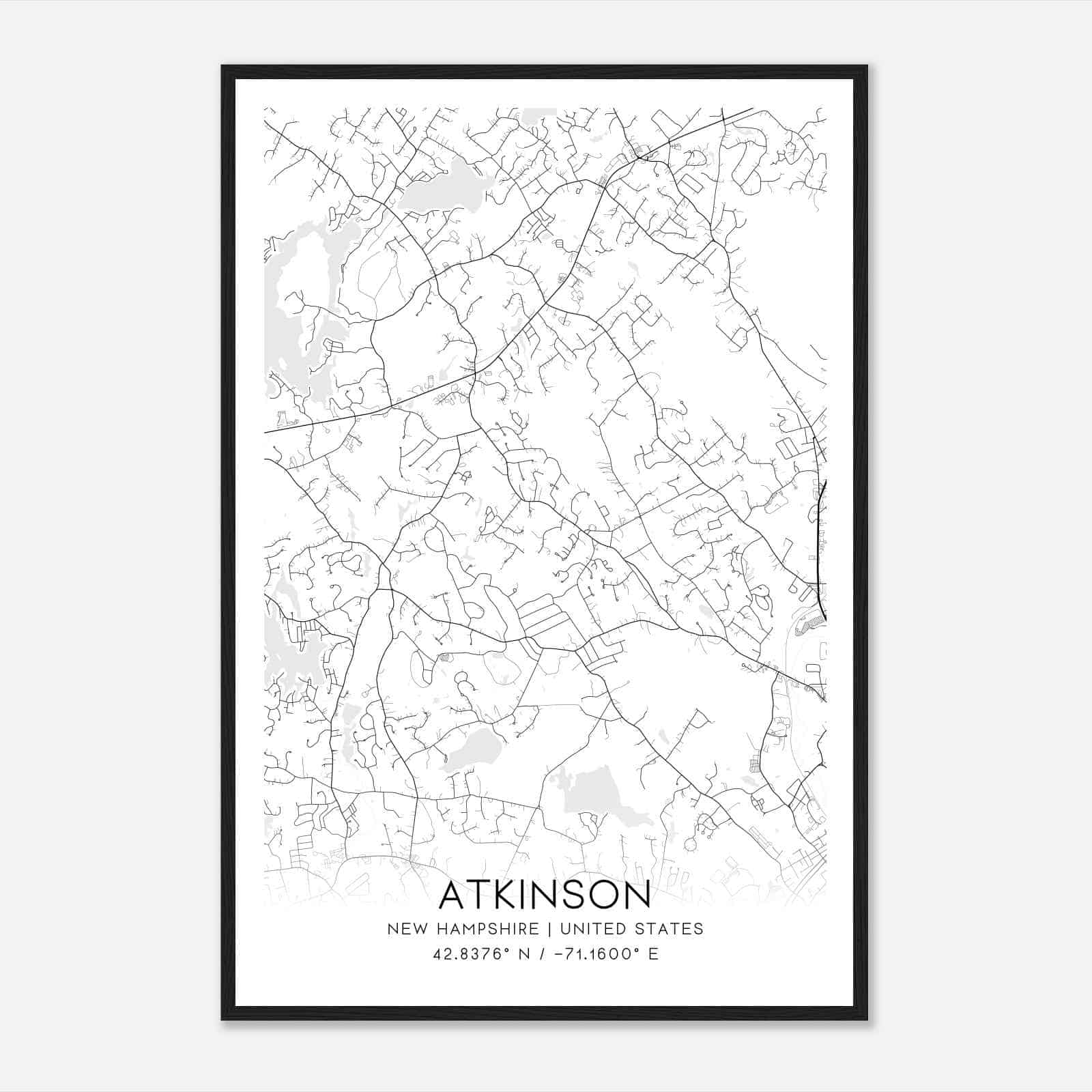 Atkinson New Hampshire Map Poster, Modern Home Decor Wall Art Print