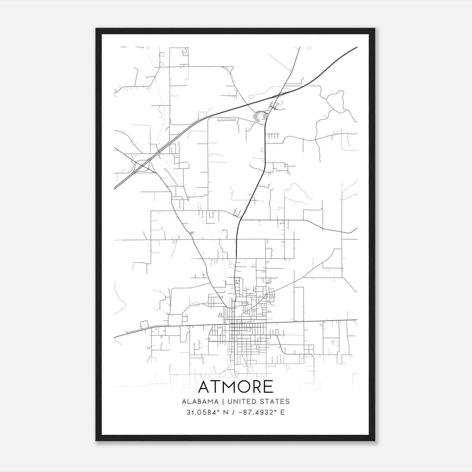 Atmore Alabama Map Poster, Modern Home Decor Wall Art Print
