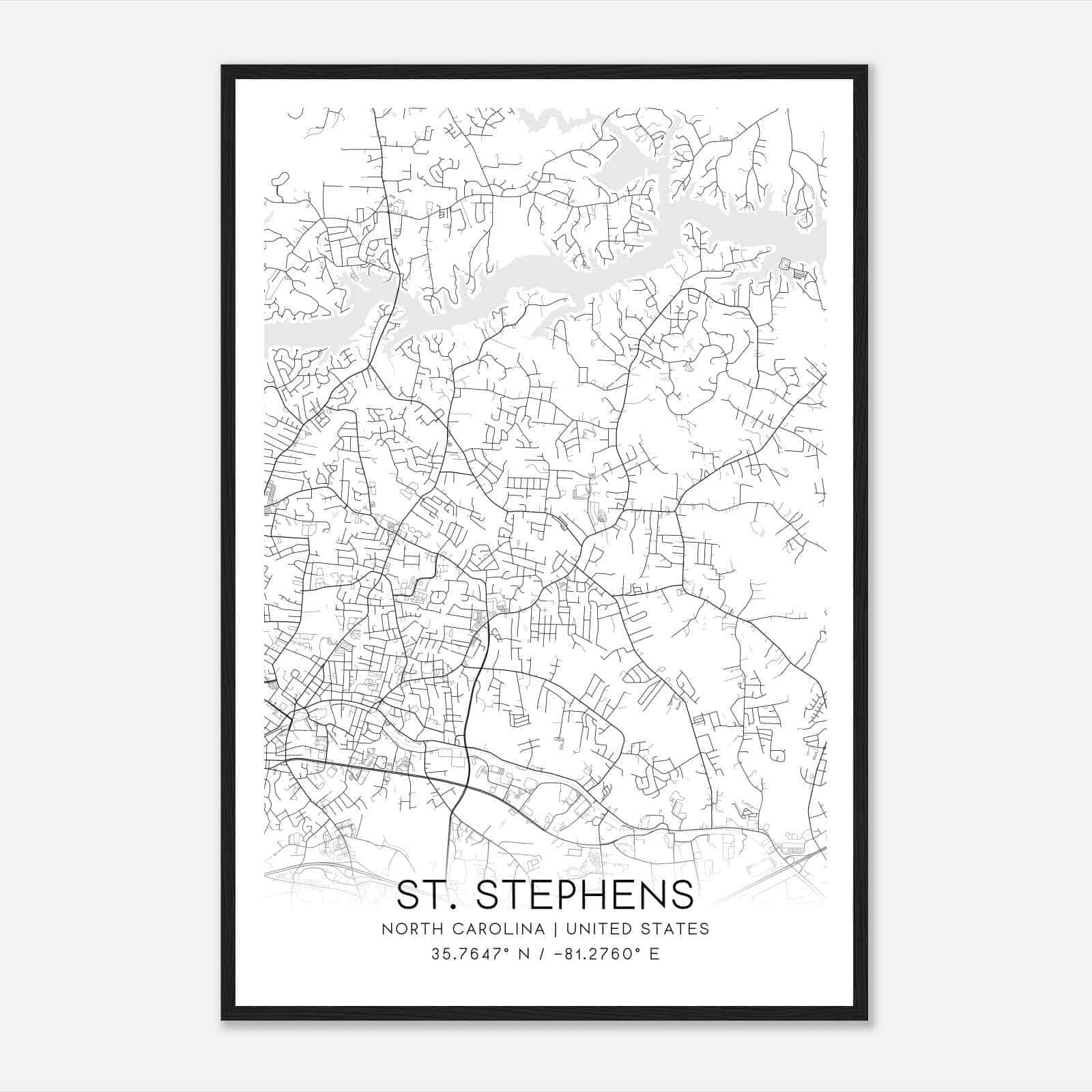 St. Stephens North Carolina Map Poster, Modern Home Decor Wall Art Print