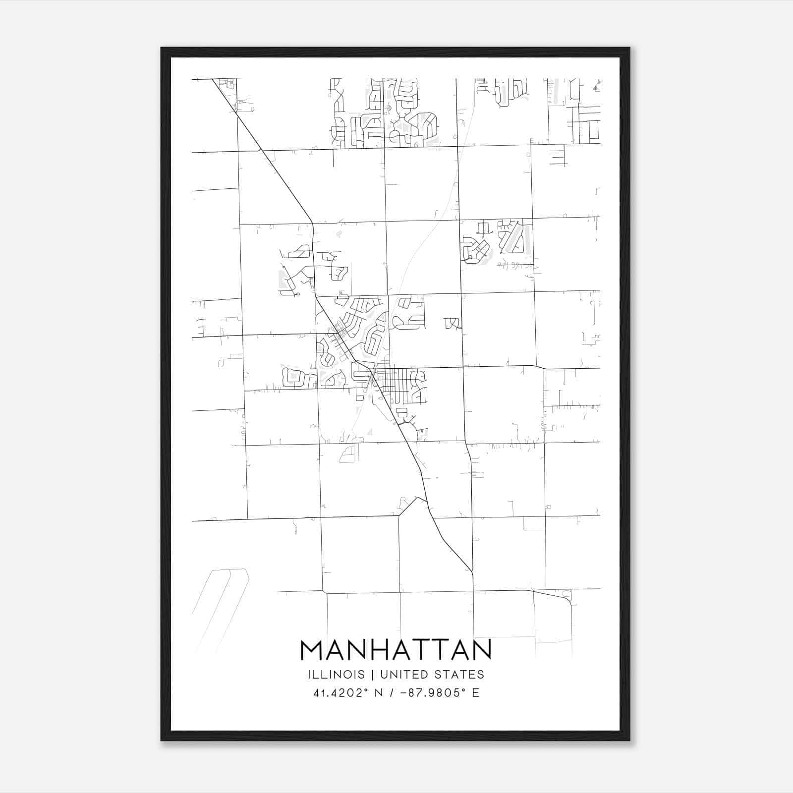 Manhattan Illinois Map Poster, Modern Home Decor Wall Art Print